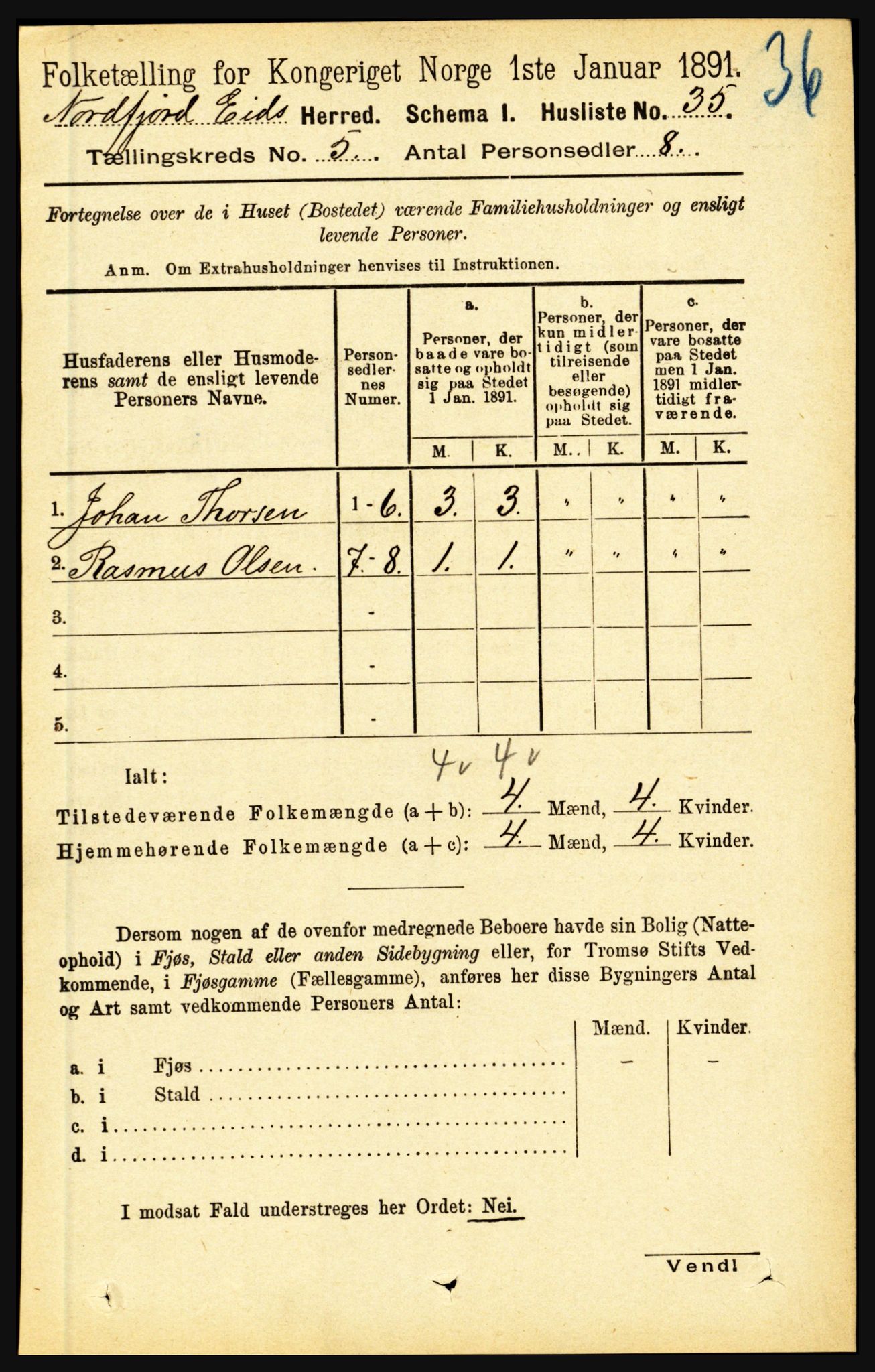 RA, Folketelling 1891 for 1443 Eid herred, 1891, s. 1140