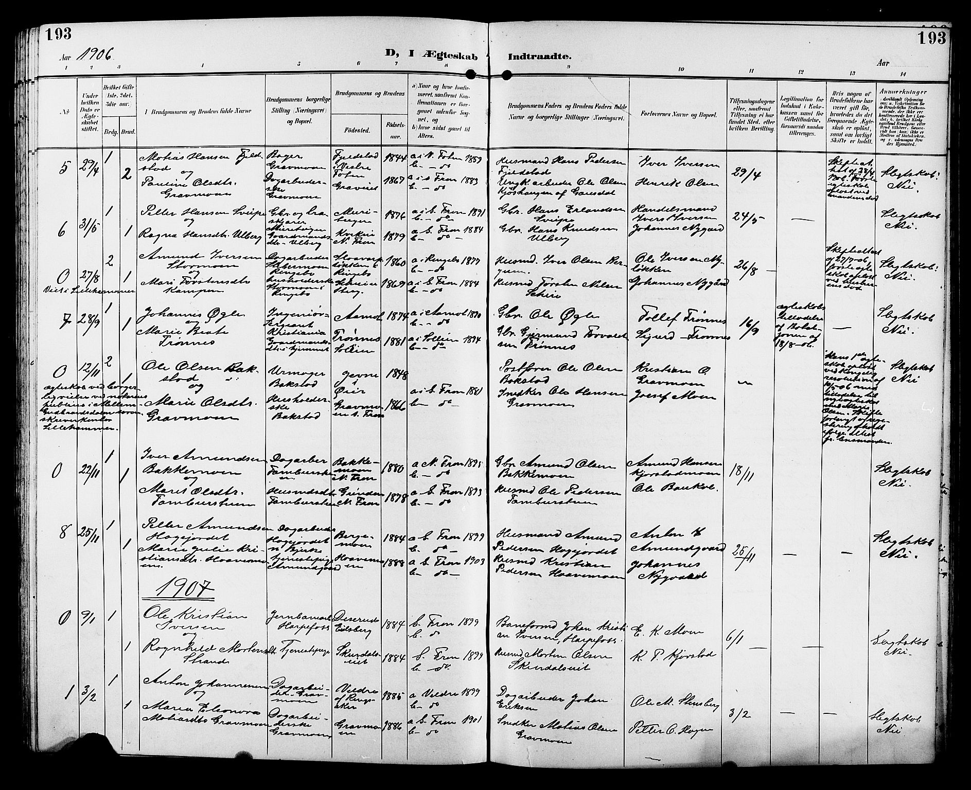 Sør-Fron prestekontor, AV/SAH-PREST-010/H/Ha/Hab/L0004: Klokkerbok nr. 4, 1896-1911, s. 193
