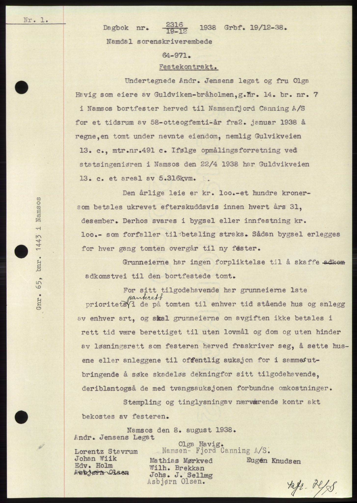 Namdal sorenskriveri, SAT/A-4133/1/2/2C: Pantebok nr. -, 1937-1939, Tingl.dato: 19.12.1938