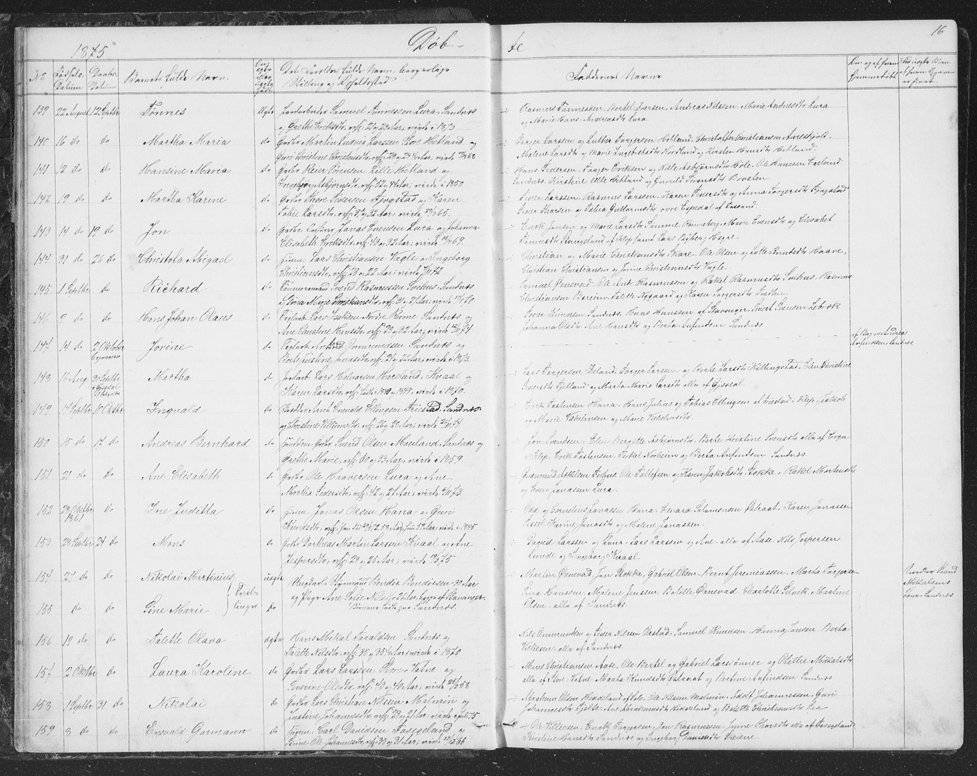 Høyland sokneprestkontor, AV/SAST-A-101799/001/30BB/L0002: Klokkerbok nr. B 2, 1874-1886, s. 16