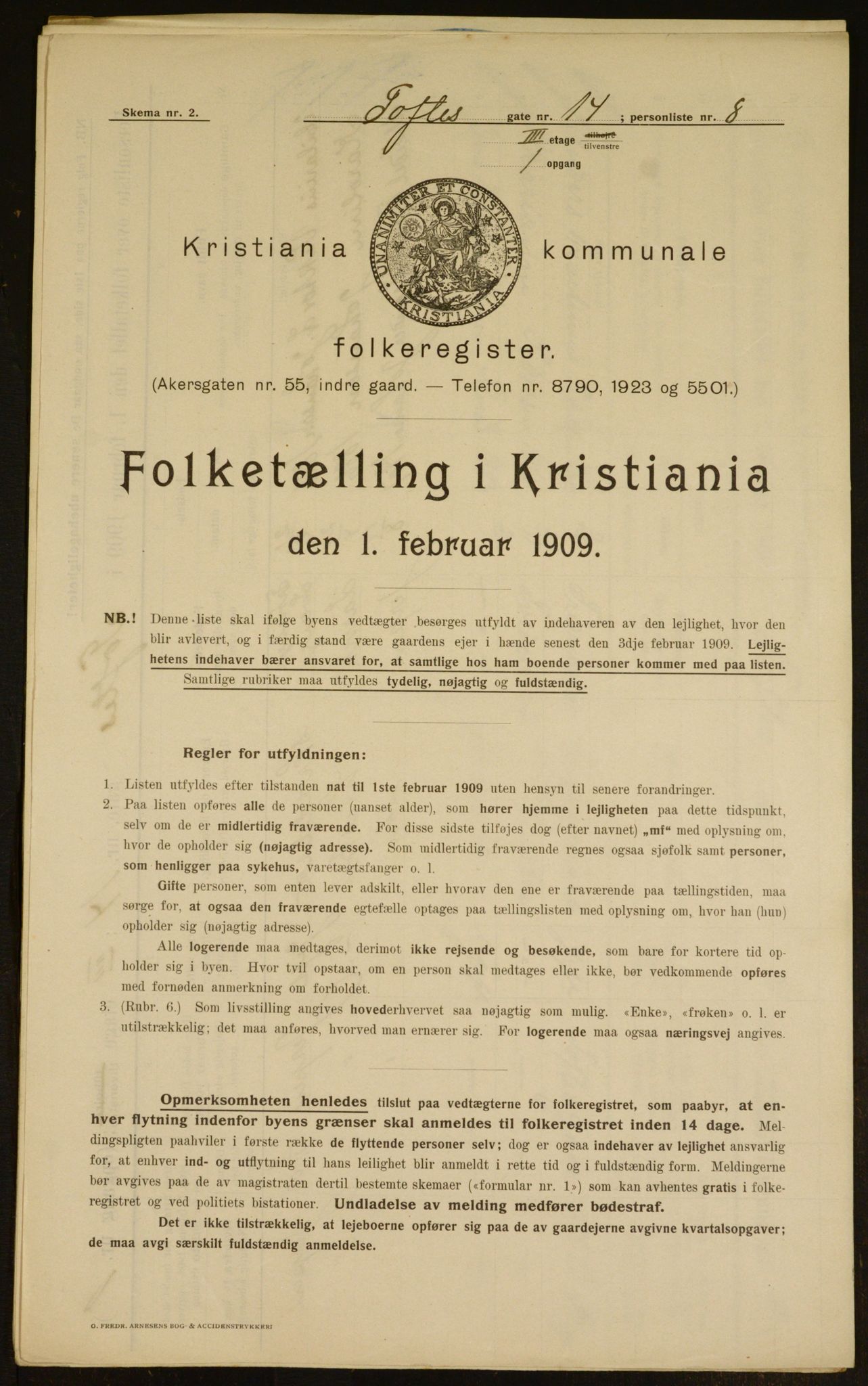 OBA, Kommunal folketelling 1.2.1909 for Kristiania kjøpstad, 1909, s. 101124