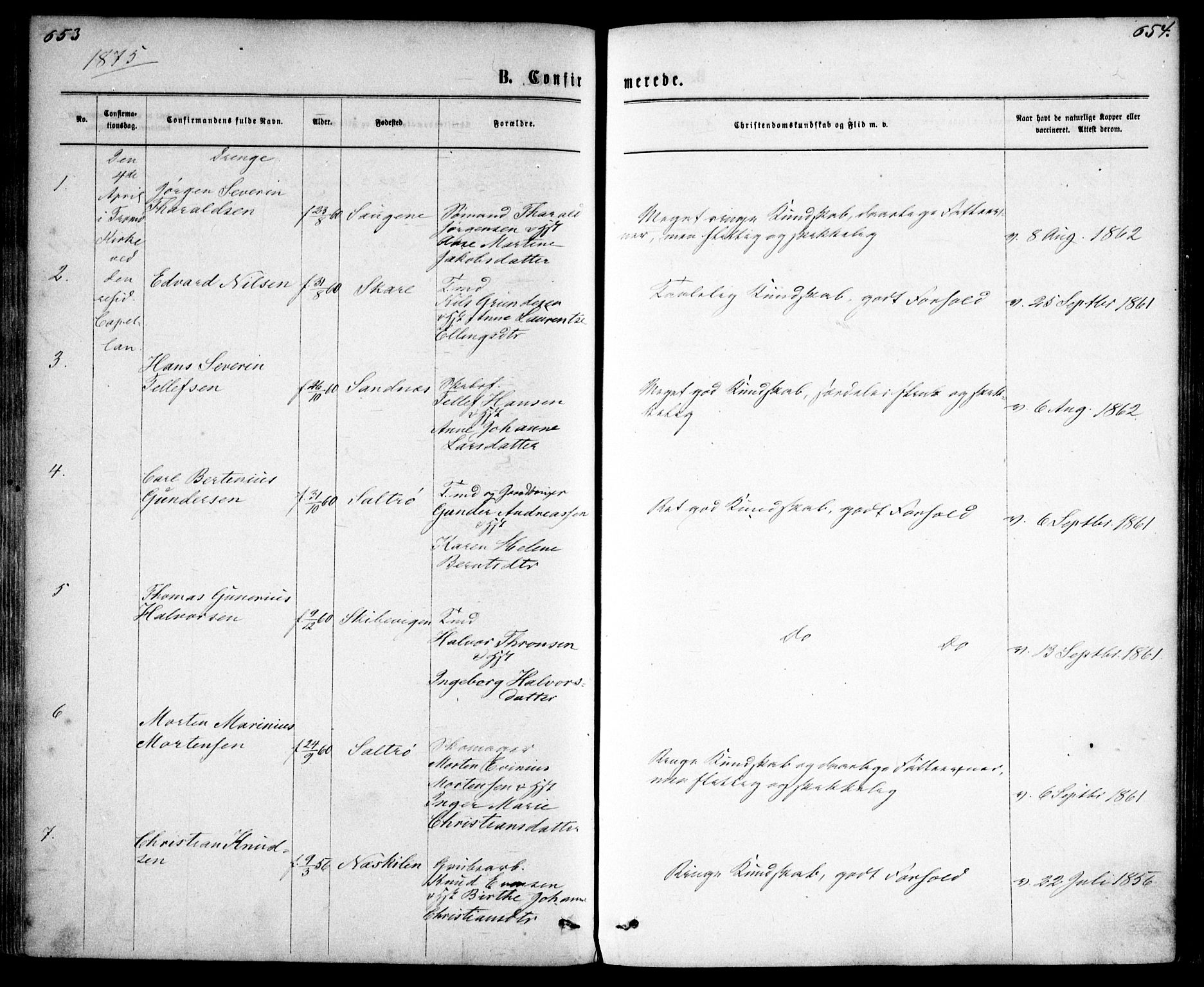 Tromøy sokneprestkontor, SAK/1111-0041/F/Fa/L0008: Ministerialbok nr. A 8, 1870-1877, s. 653-654