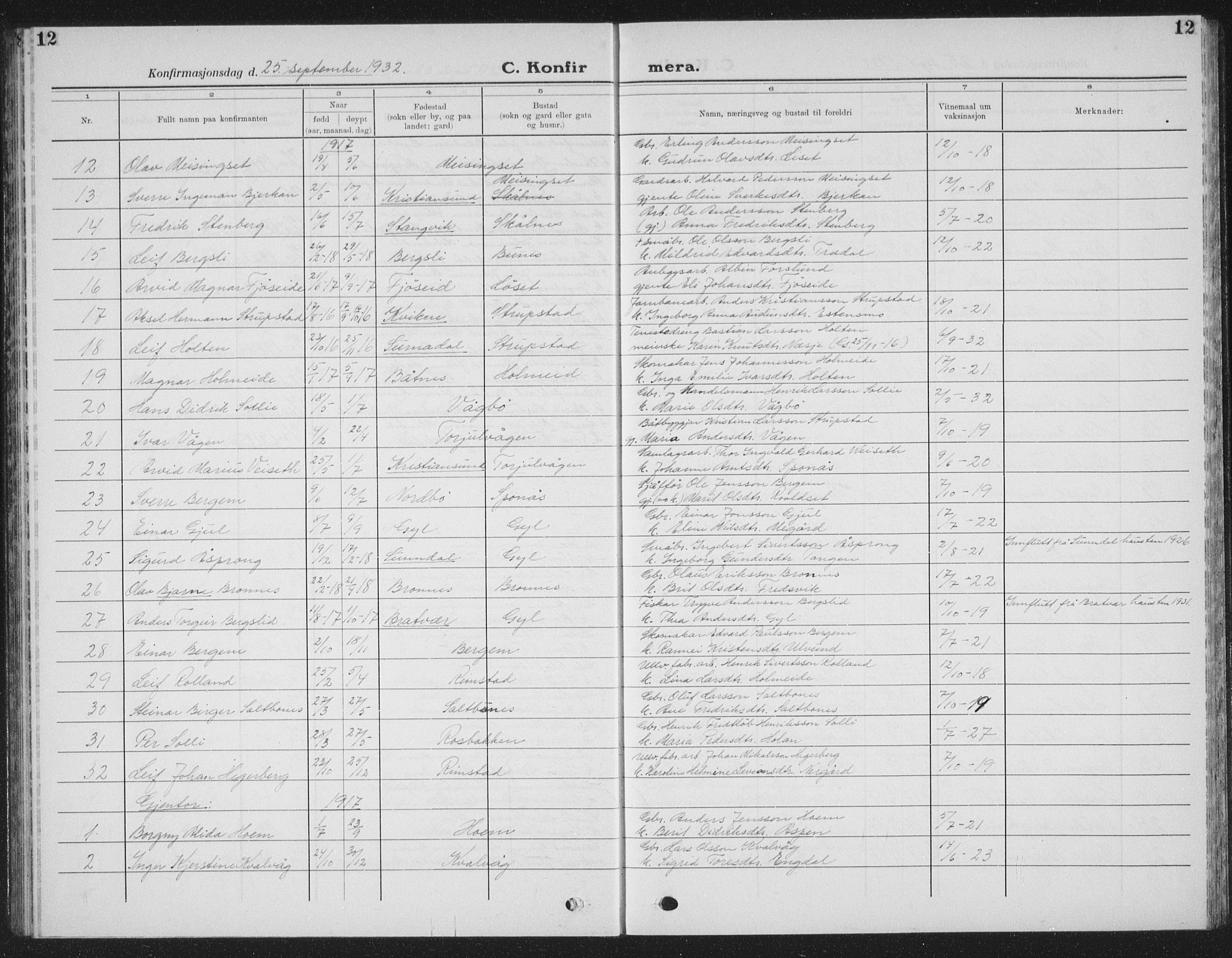 Ministerialprotokoller, klokkerbøker og fødselsregistre - Møre og Romsdal, SAT/A-1454/586/L0995: Klokkerbok nr. 586C06, 1928-1943, s. 12