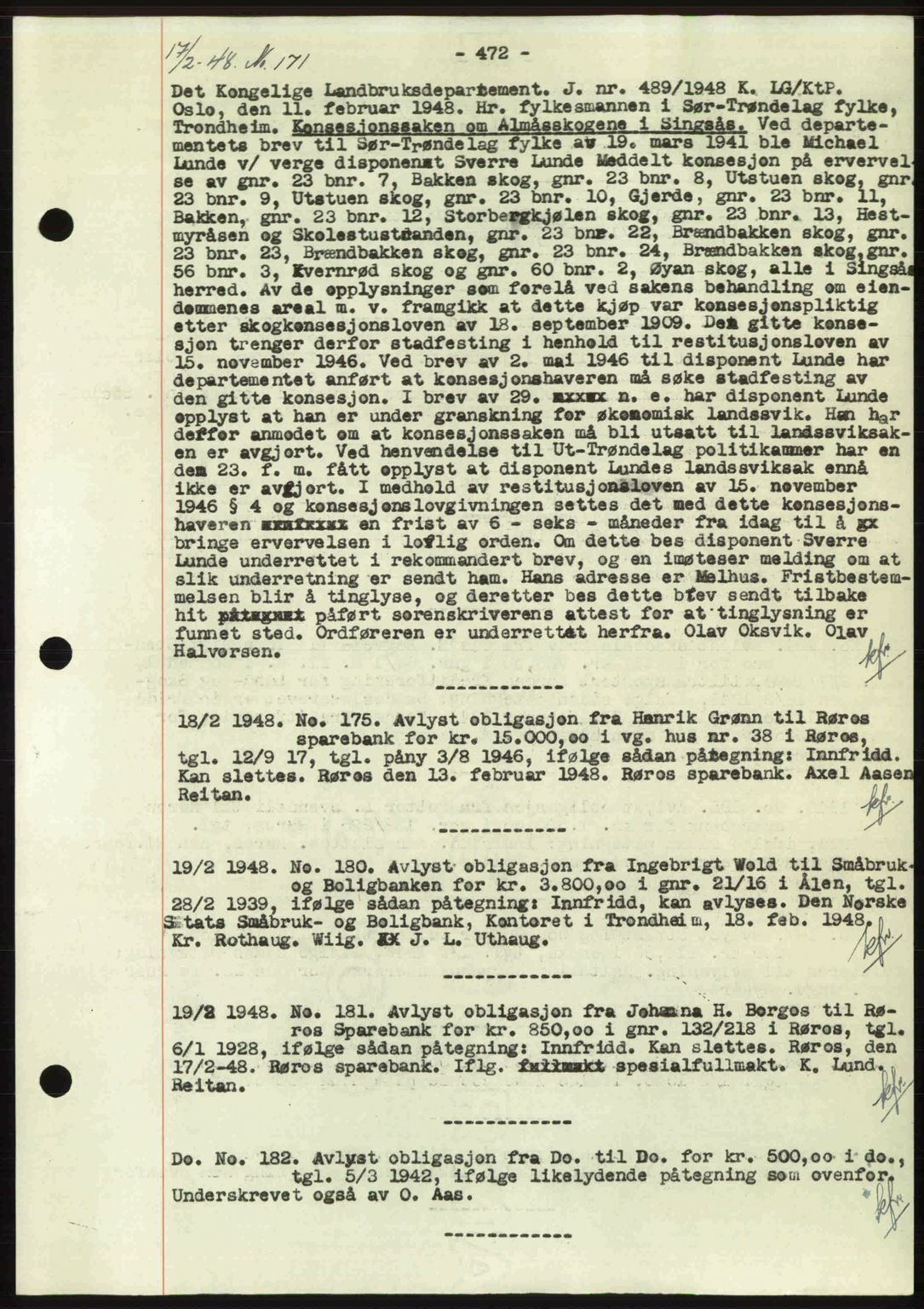 Gauldal sorenskriveri, SAT/A-0014/1/2/2C: Pantebok nr. A5, 1947-1948, Dagboknr: 175/1948