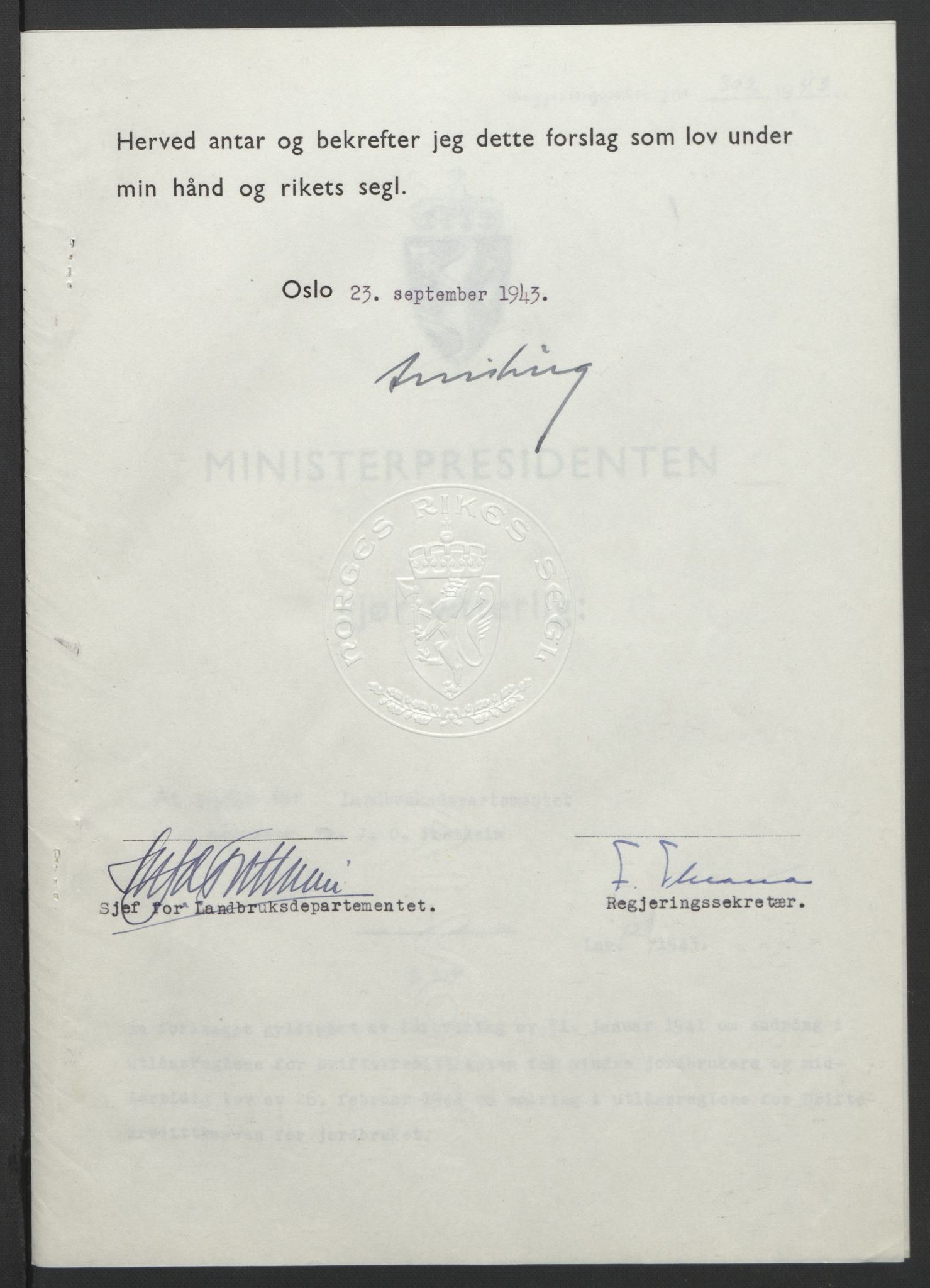 NS-administrasjonen 1940-1945 (Statsrådsekretariatet, de kommisariske statsråder mm), AV/RA-S-4279/D/Db/L0099: Lover, 1943, s. 575