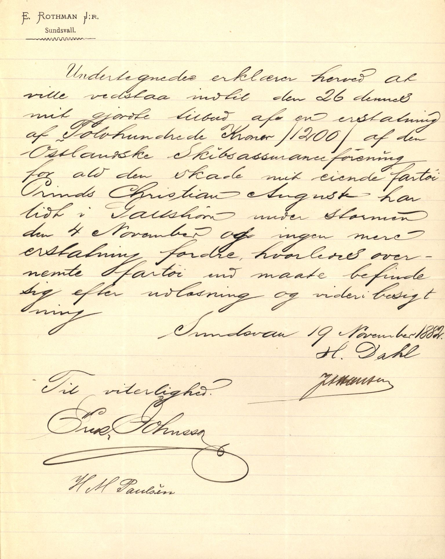 Pa 63 - Østlandske skibsassuranceforening, VEMU/A-1079/G/Ga/L0014/0009: Havaridokumenter / Peter, Olinda, Prinds Chr. August, Poseidon, 1882, s. 47