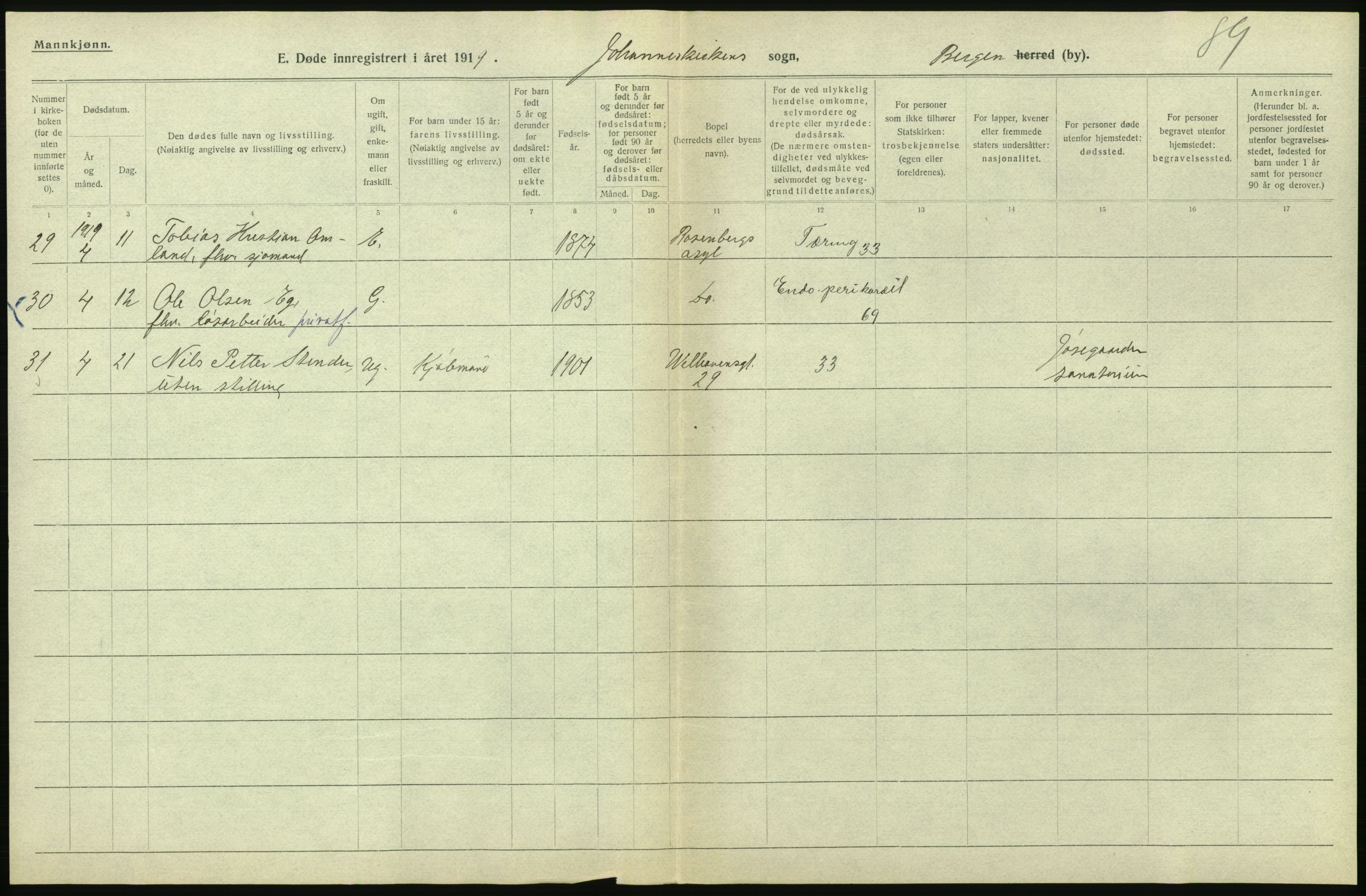 Statistisk sentralbyrå, Sosiodemografiske emner, Befolkning, AV/RA-S-2228/D/Df/Dfb/Dfbi/L0035: Bergen: Gifte, døde, dødfødte., 1919, s. 620