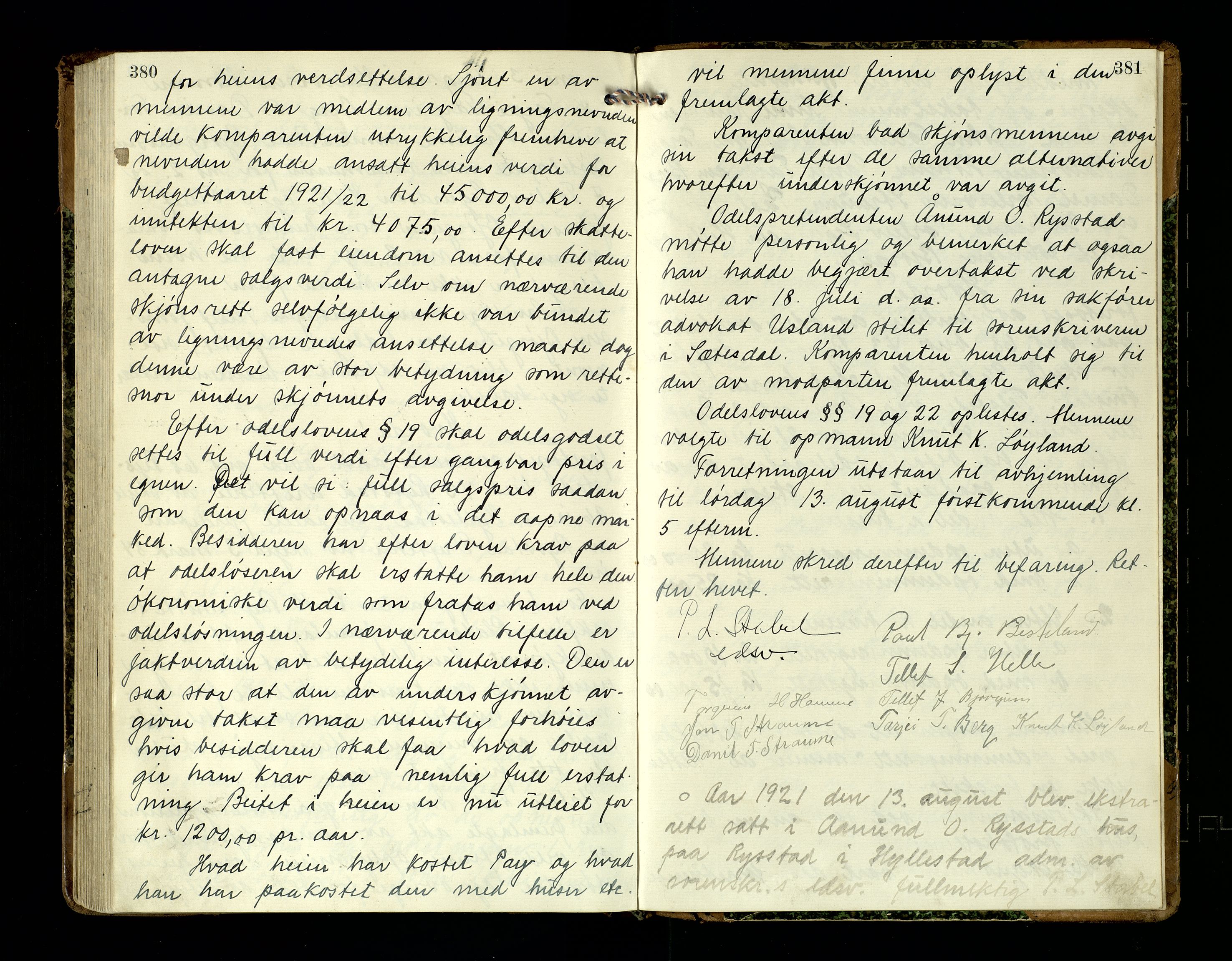 Setesdal sorenskriveri, AV/SAK-1221-0011/F/Fb/L0017: Ekstrarettsprotokoll nr 17, 1913-1924, s. 380-381
