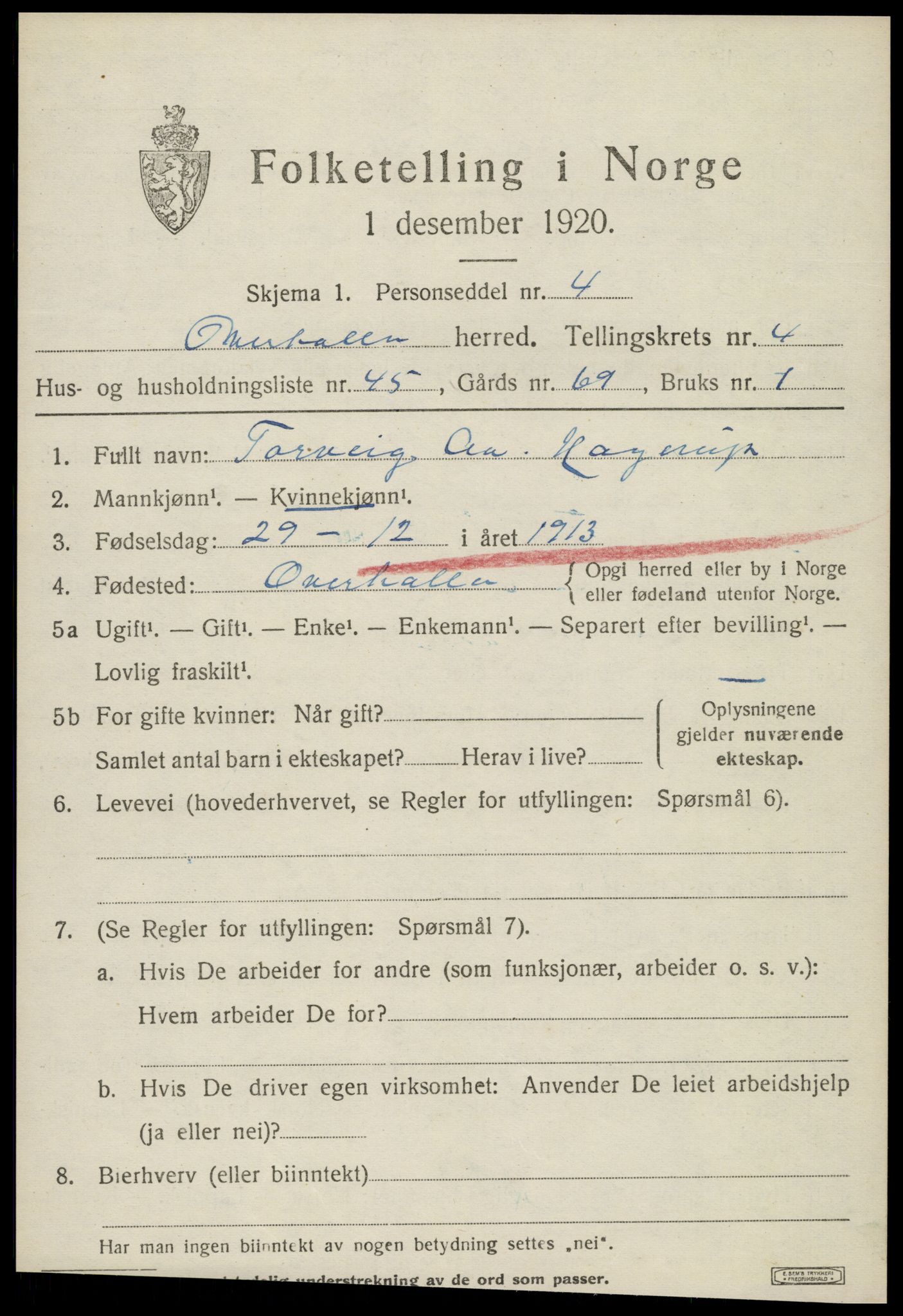 SAT, Folketelling 1920 for 1744 Overhalla herred, 1920, s. 3070