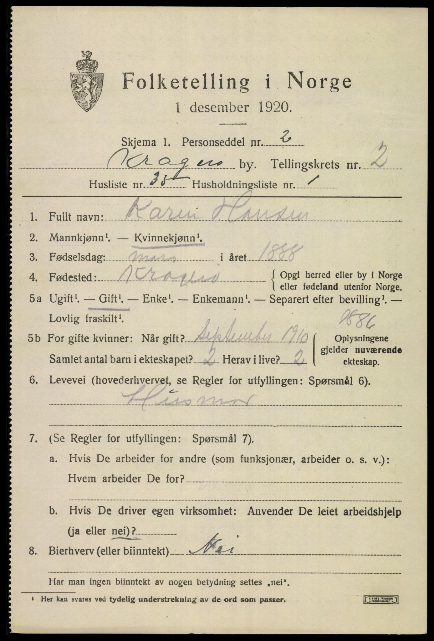 SAKO, Folketelling 1920 for 0801 Kragerø kjøpstad, 1920, s. 5771