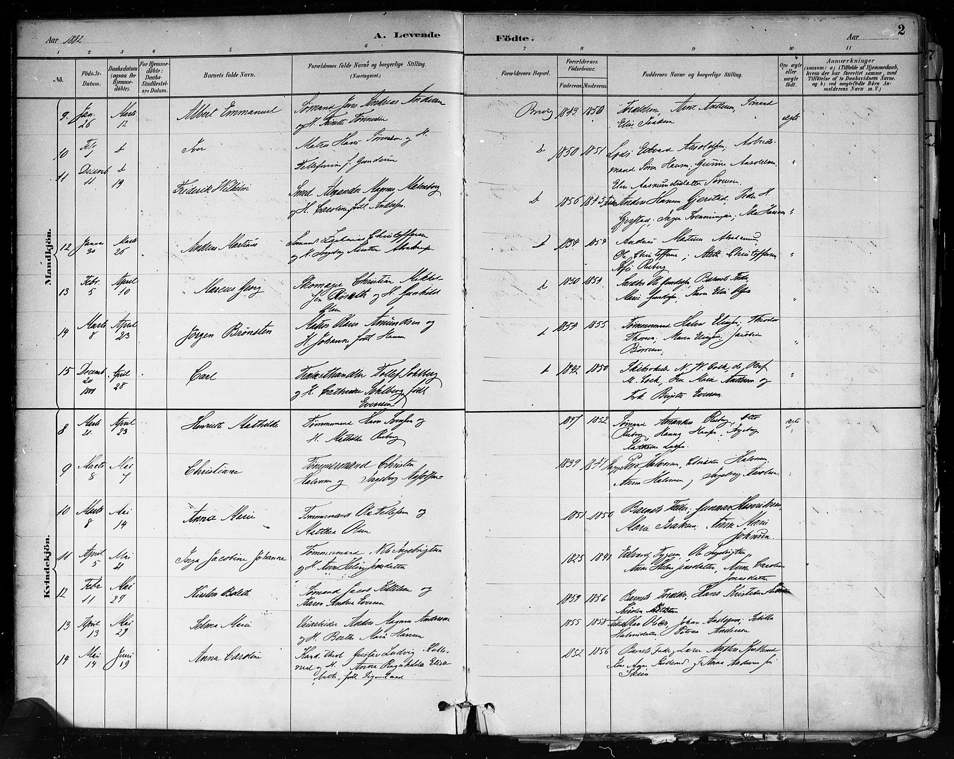 Brevik kirkebøker, AV/SAKO-A-255/F/Fa/L0007: Ministerialbok nr. 7, 1882-1900, s. 2