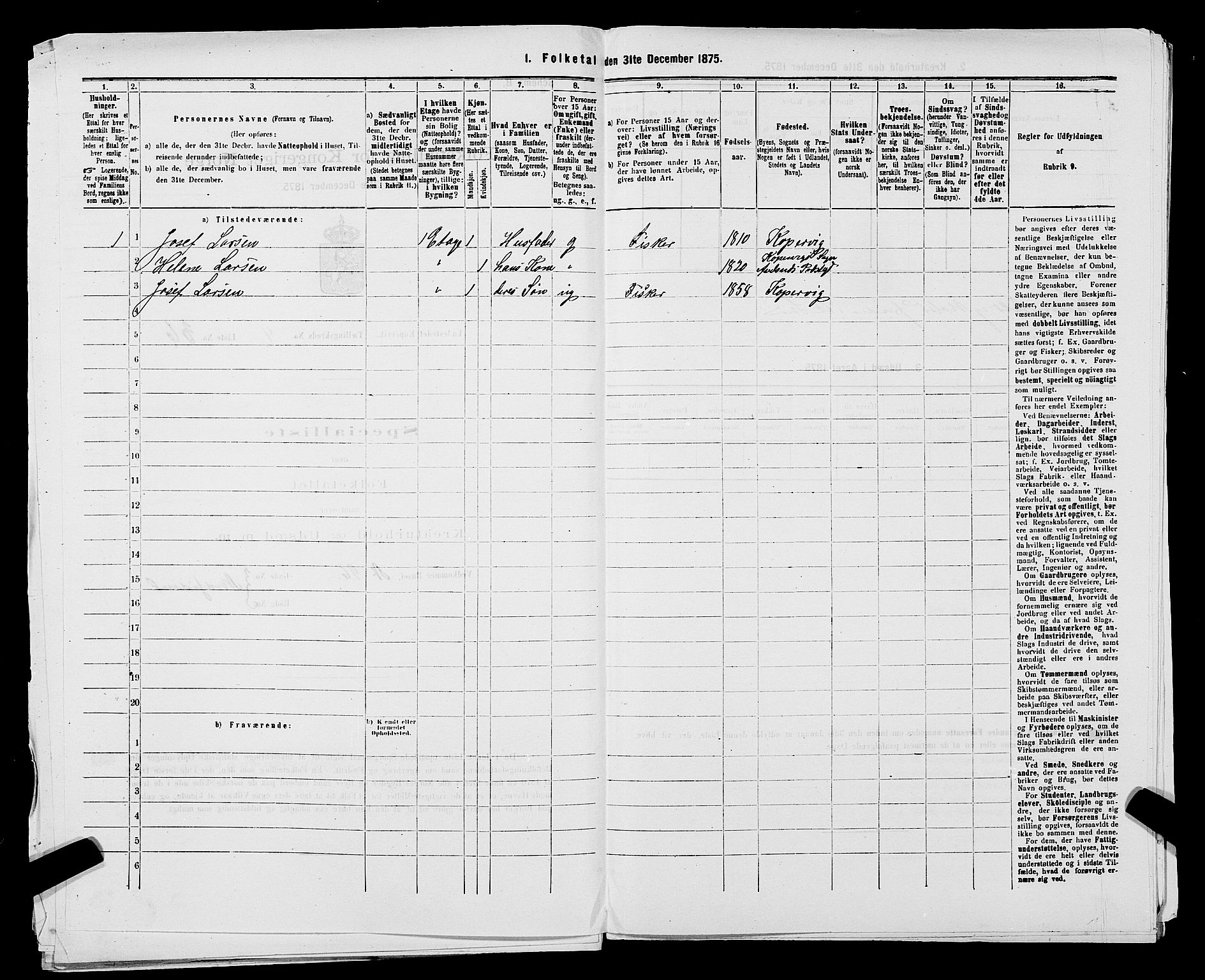 SAST, Folketelling 1875 for 1105B Avaldsnes prestegjeld, Kopervik ladested, 1875, s. 71