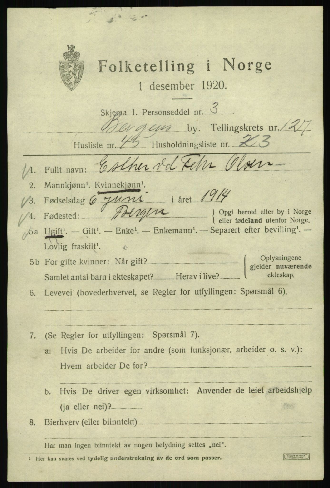SAB, Folketelling 1920 for 1301 Bergen kjøpstad, 1920, s. 215572