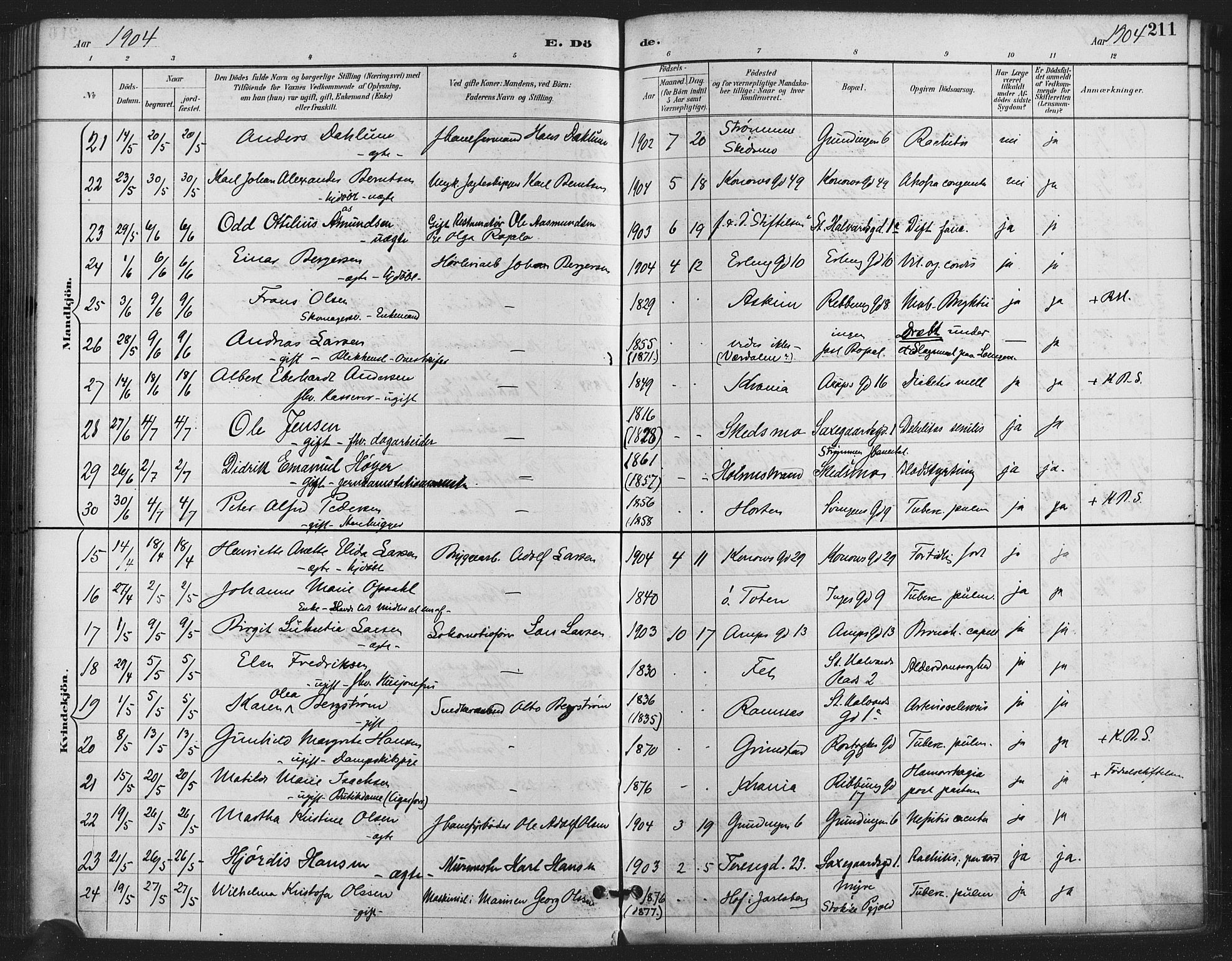 Gamlebyen prestekontor Kirkebøker, AV/SAO-A-10884/F/Fa/L0009: Ministerialbok nr. 9, 1888-1909, s. 211