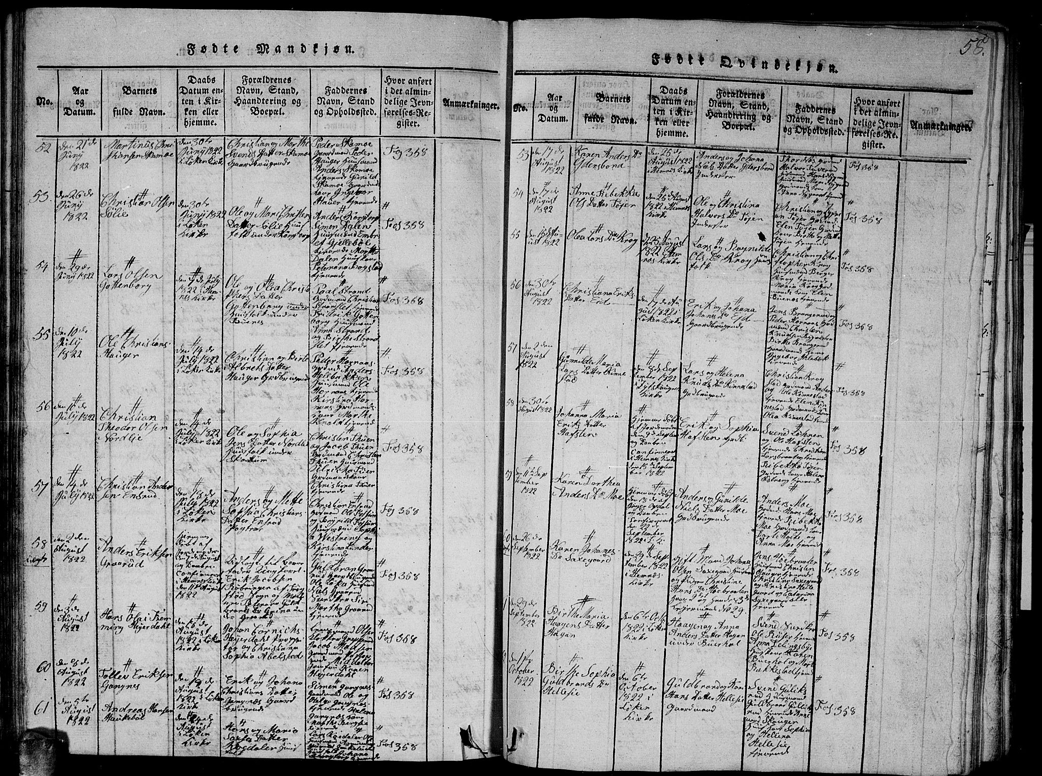 Høland prestekontor Kirkebøker, AV/SAO-A-10346a/G/Ga/L0001: Klokkerbok nr. I 1, 1814-1827, s. 58