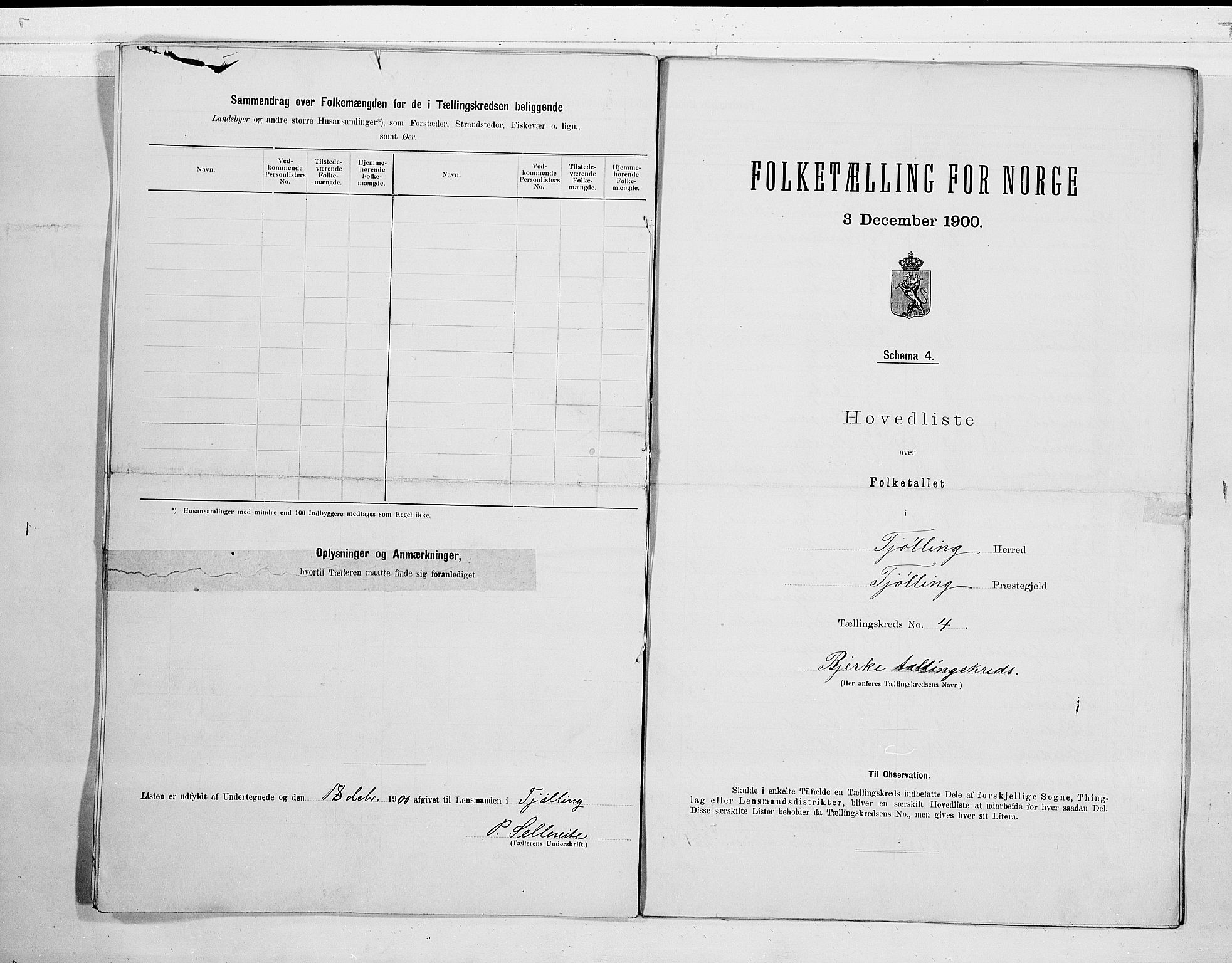 RA, Folketelling 1900 for 0725 Tjølling herred, 1900, s. 14