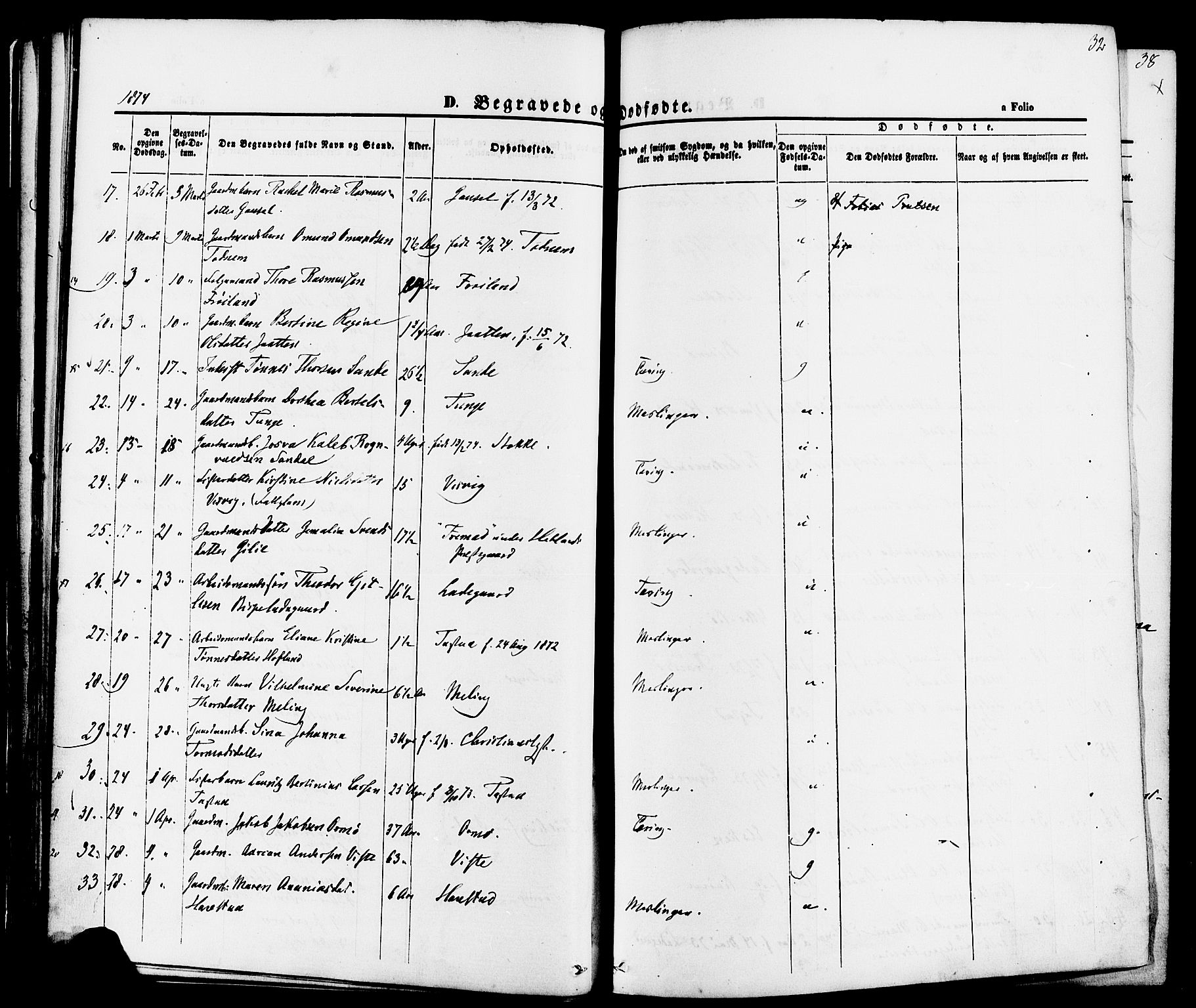 Hetland sokneprestkontor, AV/SAST-A-101826/30/30BA/L0006: Ministerialbok nr. A 6, 1869-1884, s. 32