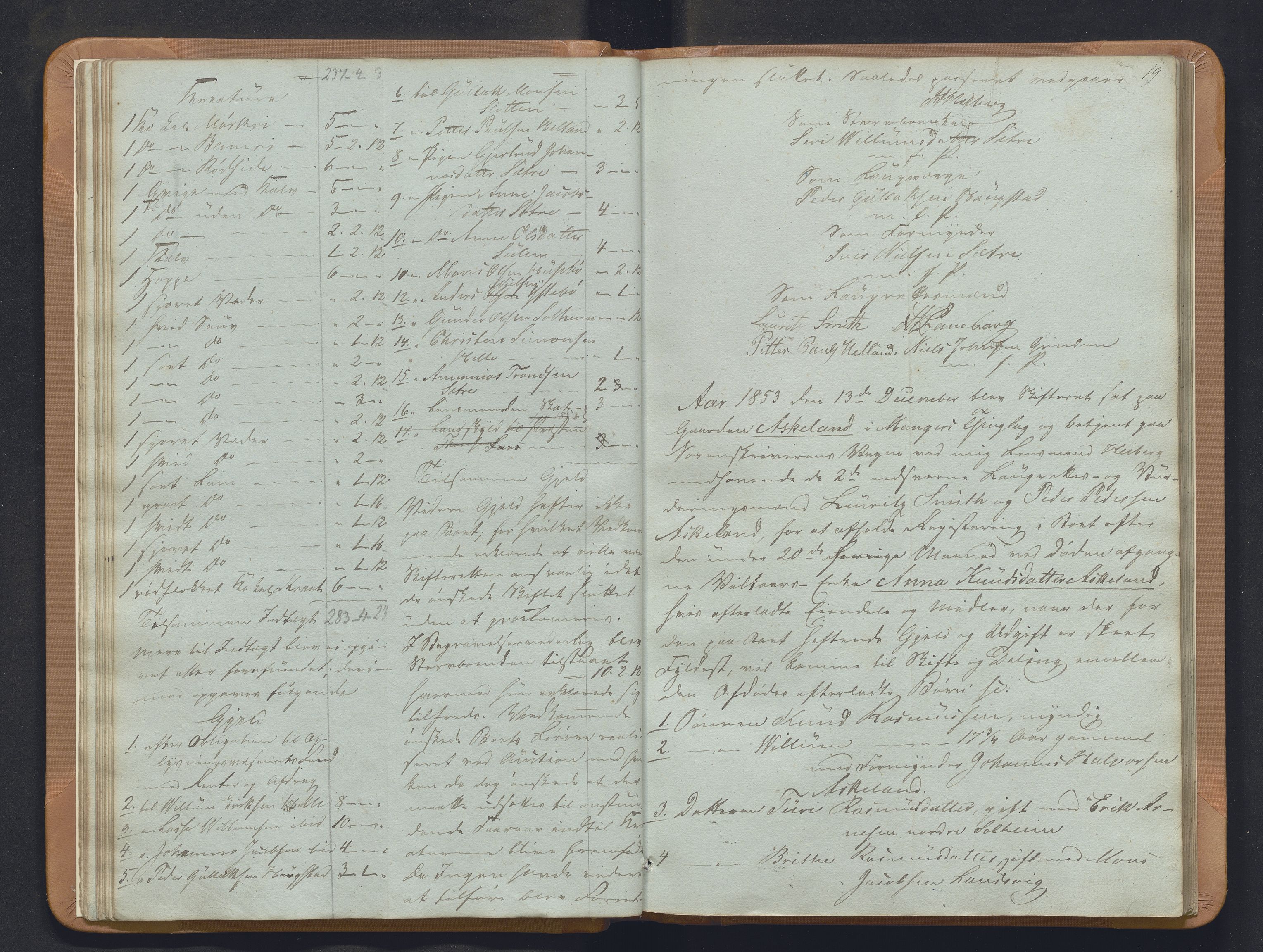 Nordhordland sorenskrivar, SAB/A-2901/1/H/Hb/L0018: Registreringsprotokollar, 1853-1856, s. 19