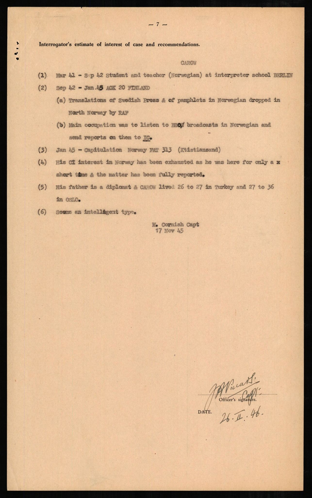 Forsvaret, Forsvarets overkommando II, AV/RA-RAFA-3915/D/Db/L0005: CI Questionaires. Tyske okkupasjonsstyrker i Norge. Tyskere., 1945-1946, s. 199