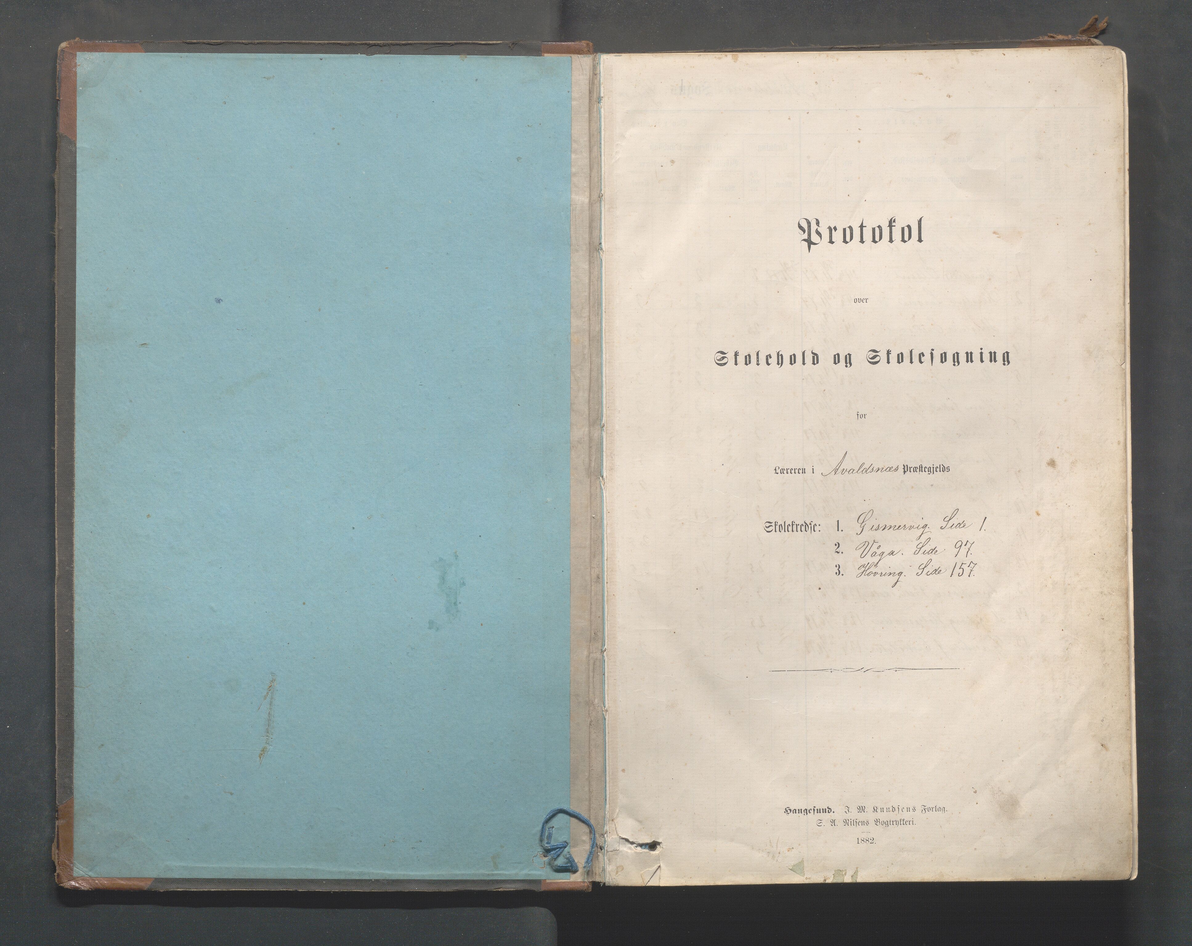 Avaldsnes kommune - Gismarvik, Høvring og Våga skole, IKAR/K-101712/H/L0001: Skoleprotokoll, 1883-1920