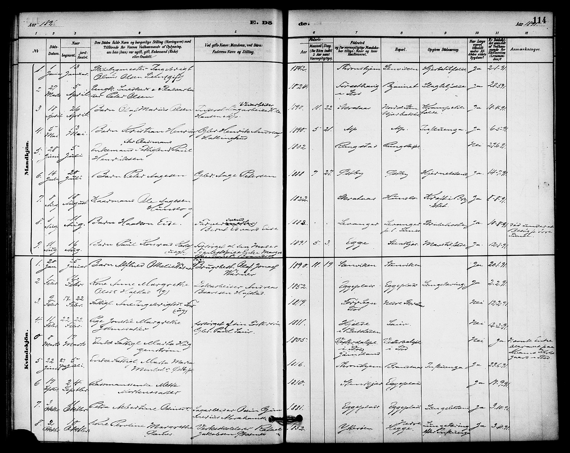 Ministerialprotokoller, klokkerbøker og fødselsregistre - Nord-Trøndelag, SAT/A-1458/740/L0378: Ministerialbok nr. 740A01, 1881-1895, s. 114