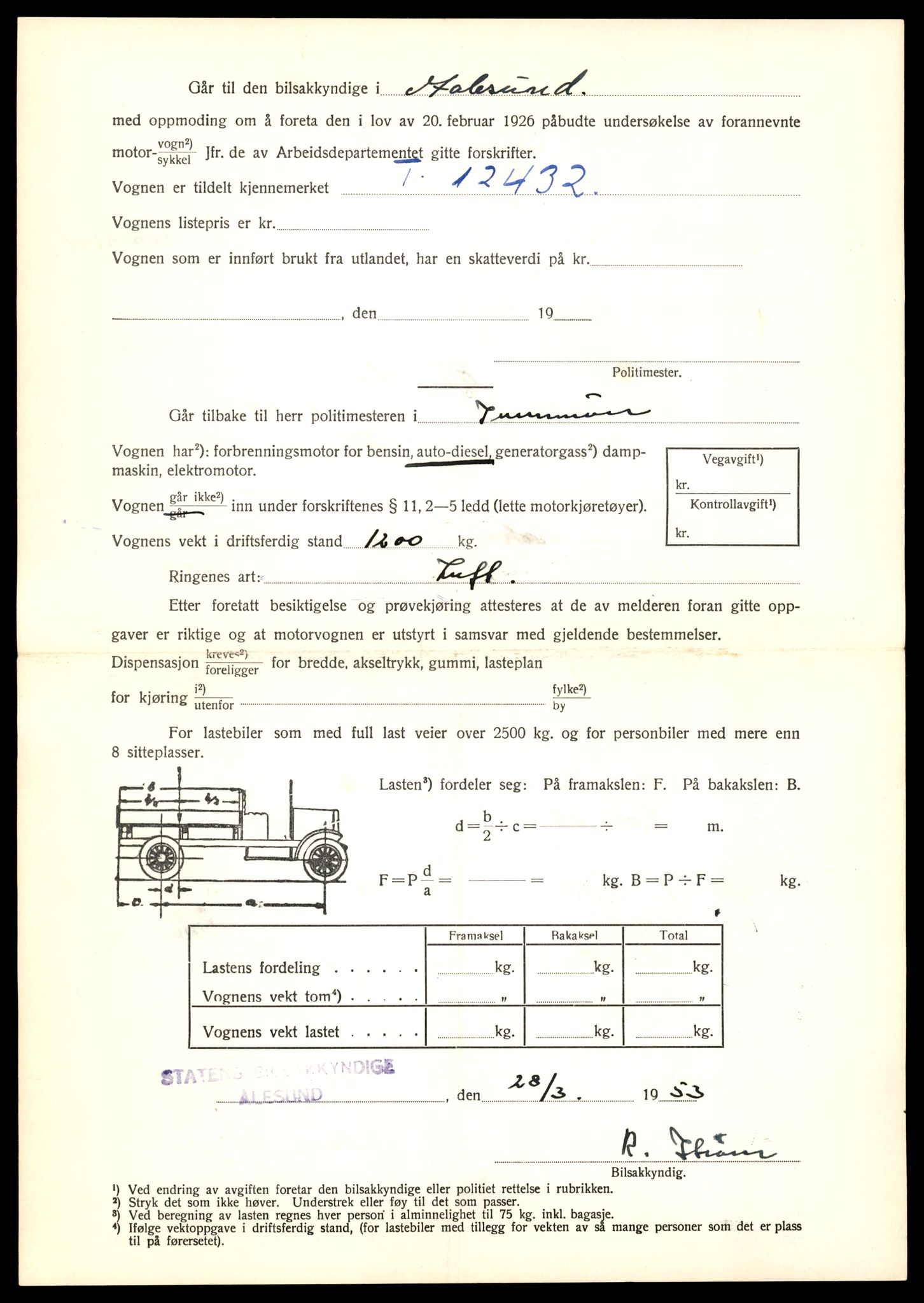 Møre og Romsdal vegkontor - Ålesund trafikkstasjon, AV/SAT-A-4099/F/Fe/L0033: Registreringskort for kjøretøy T 12151 - T 12474, 1927-1998, s. 3232