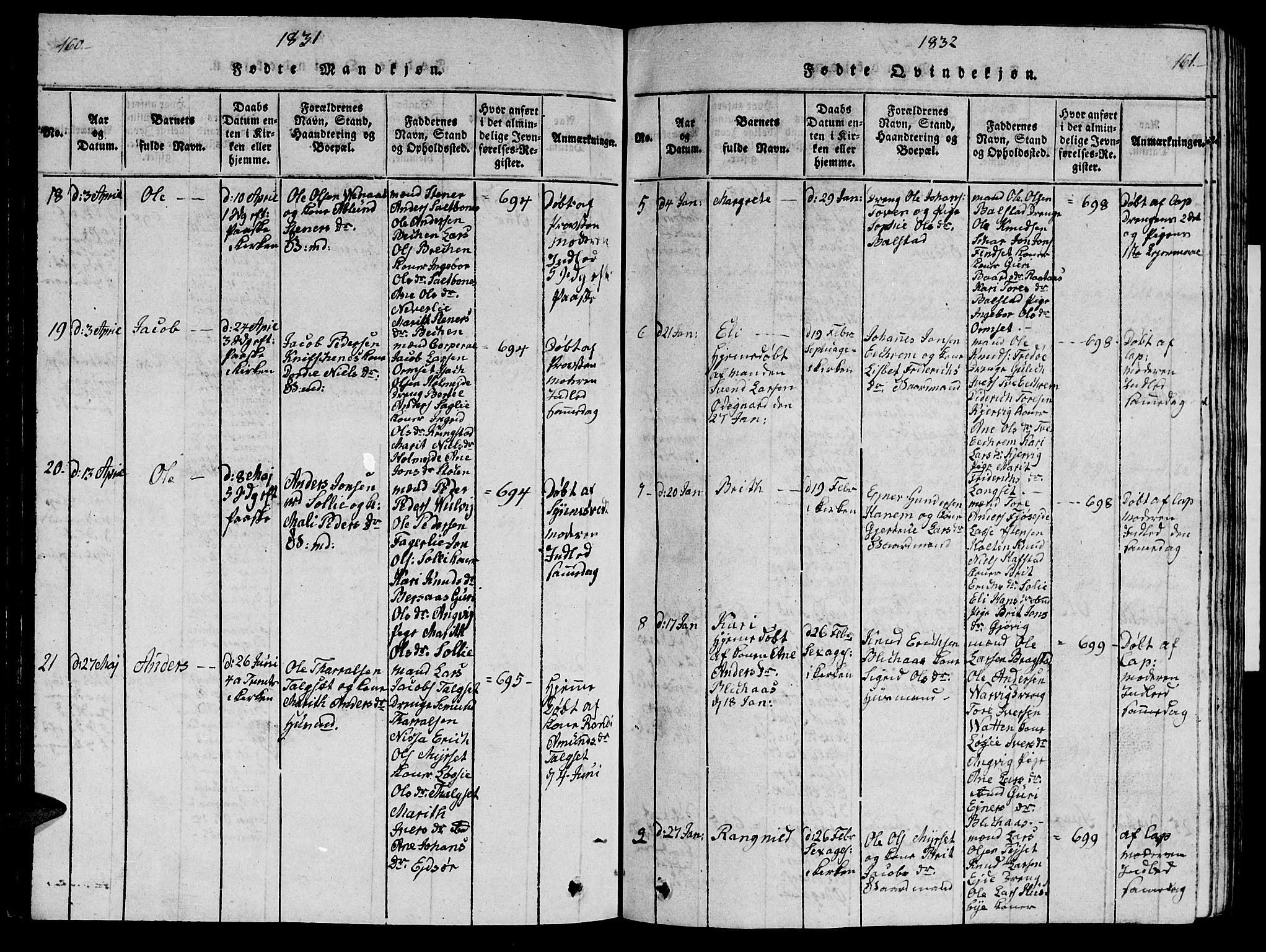 Ministerialprotokoller, klokkerbøker og fødselsregistre - Møre og Romsdal, AV/SAT-A-1454/586/L0990: Klokkerbok nr. 586C01, 1819-1837, s. 160-161