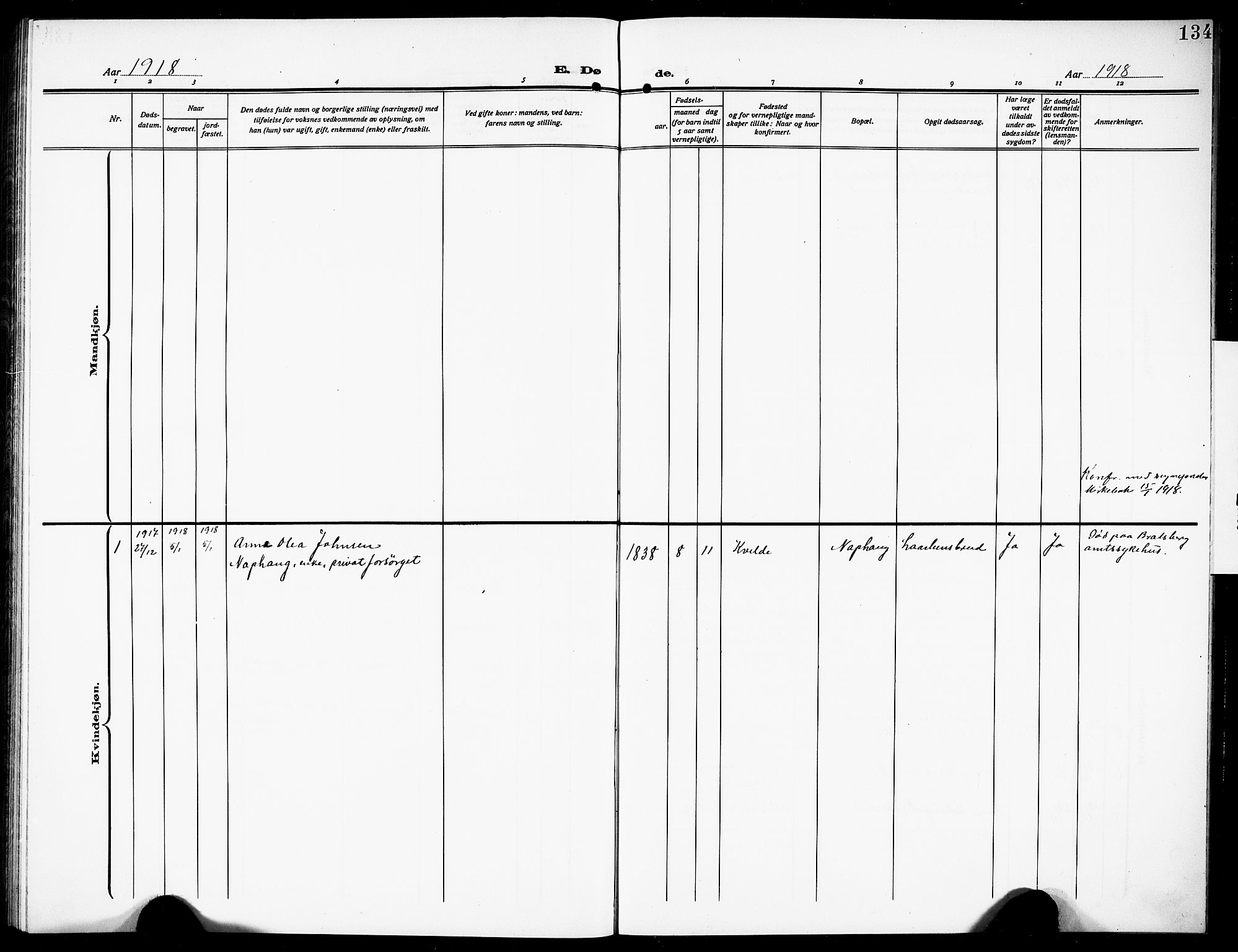 Siljan kirkebøker, AV/SAKO-A-300/G/Ga/L0003: Klokkerbok nr. 3, 1909-1927, s. 134