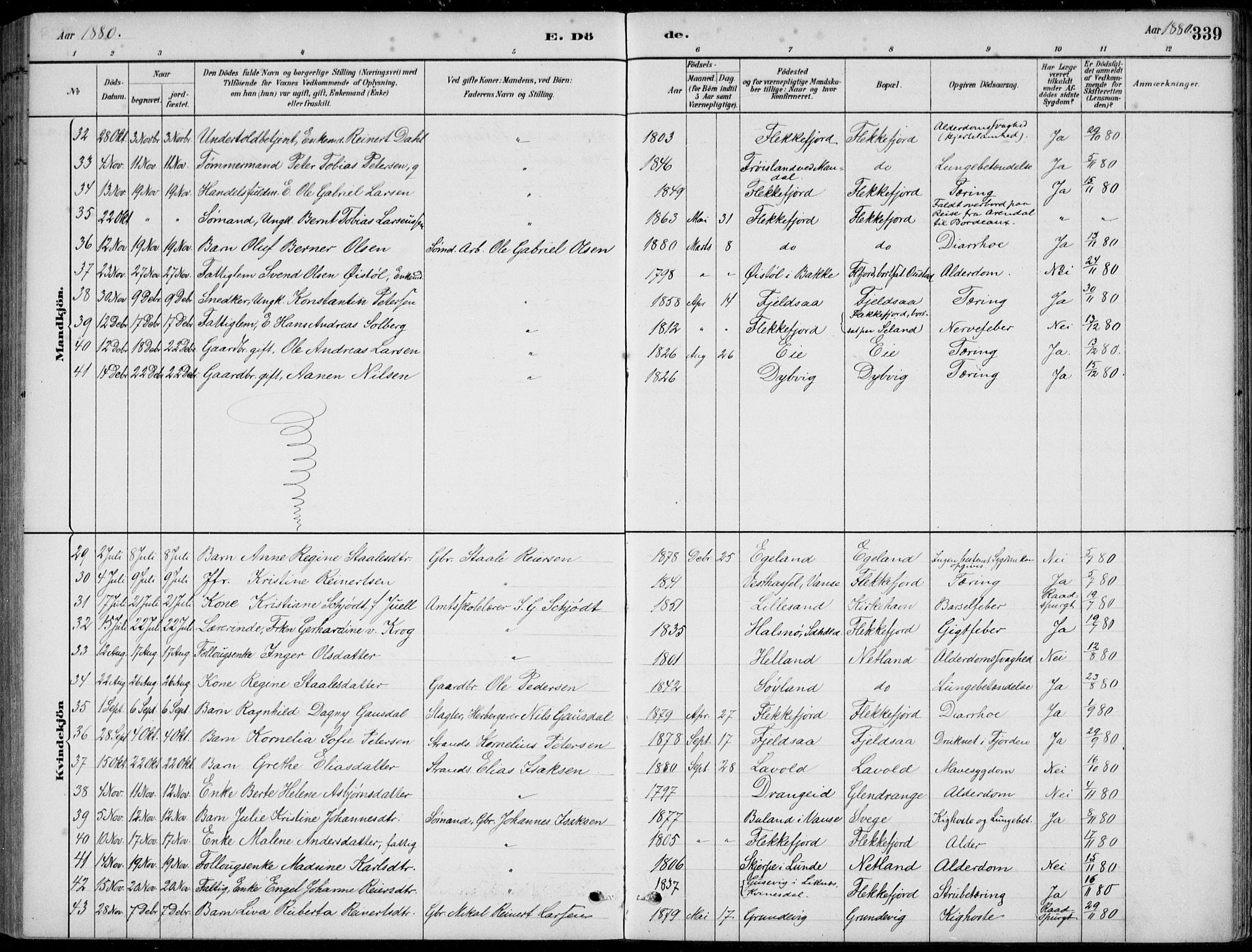 Flekkefjord sokneprestkontor, AV/SAK-1111-0012/F/Fb/Fbc/L0007: Klokkerbok nr. B 7, 1880-1902, s. 339