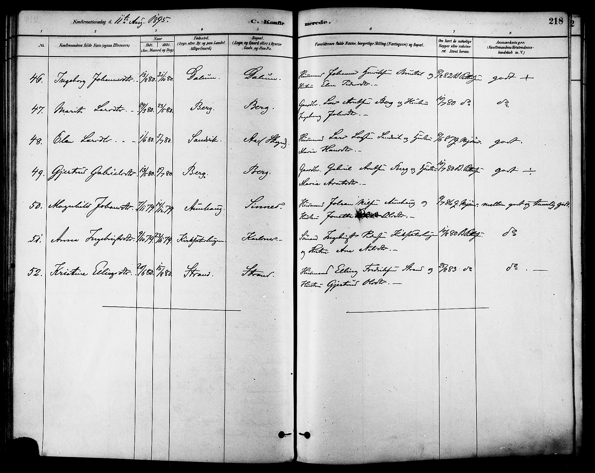 Ministerialprotokoller, klokkerbøker og fødselsregistre - Sør-Trøndelag, SAT/A-1456/630/L0496: Ministerialbok nr. 630A09, 1879-1895, s. 218