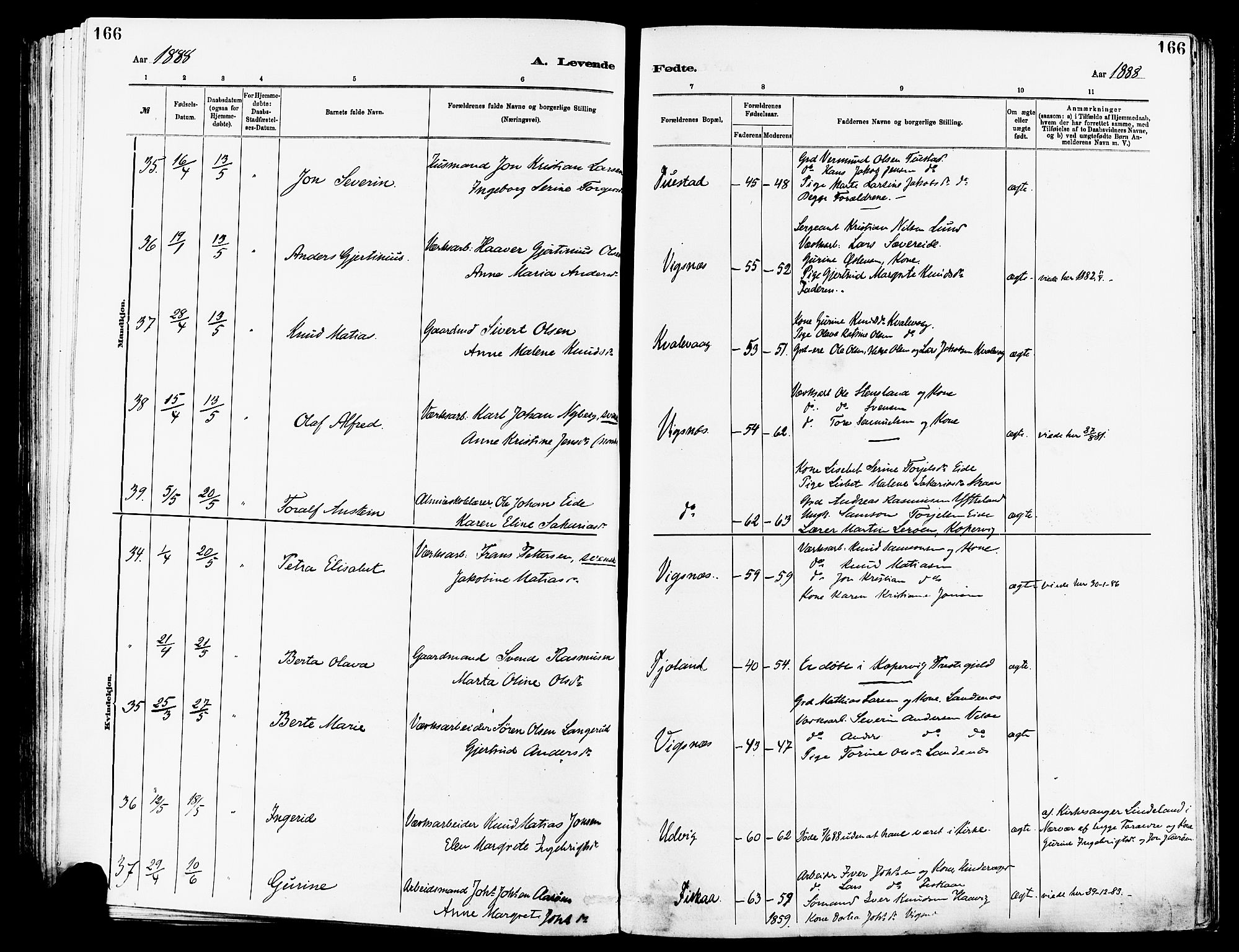 Avaldsnes sokneprestkontor, AV/SAST-A -101851/H/Ha/Haa/L0014: Ministerialbok nr. A 14, 1880-1889, s. 166