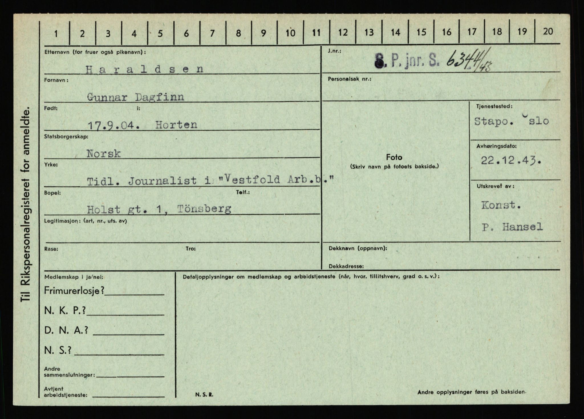 Statspolitiet - Hovedkontoret / Osloavdelingen, AV/RA-S-1329/C/Ca/L0006: Hanche - Hokstvedt, 1943-1945, s. 1795