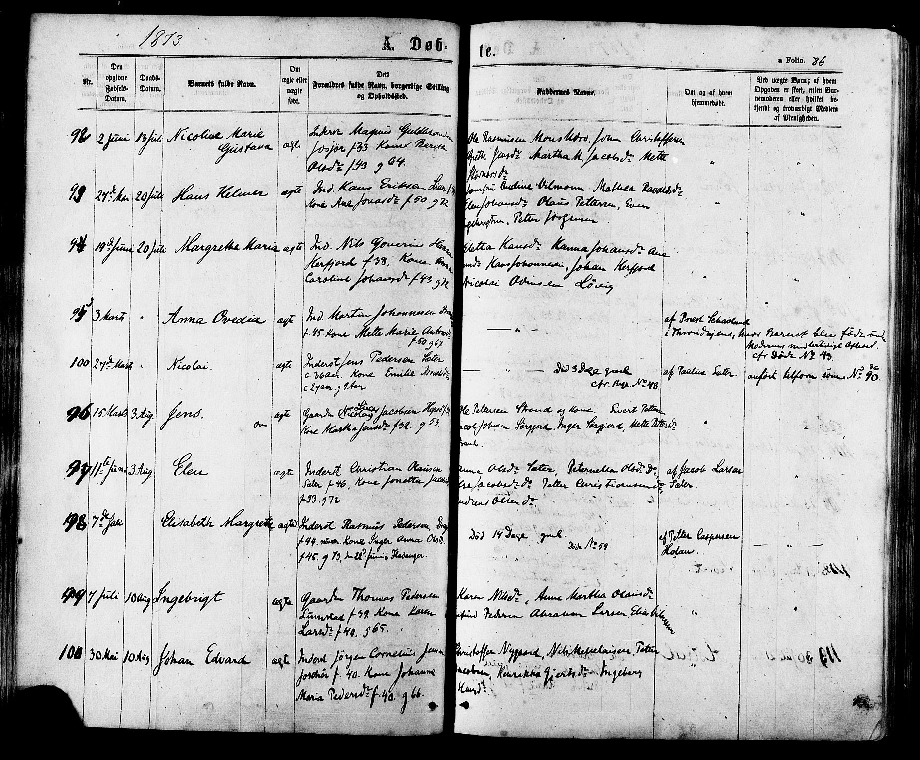 Ministerialprotokoller, klokkerbøker og fødselsregistre - Sør-Trøndelag, SAT/A-1456/657/L0706: Ministerialbok nr. 657A07, 1867-1878, s. 86