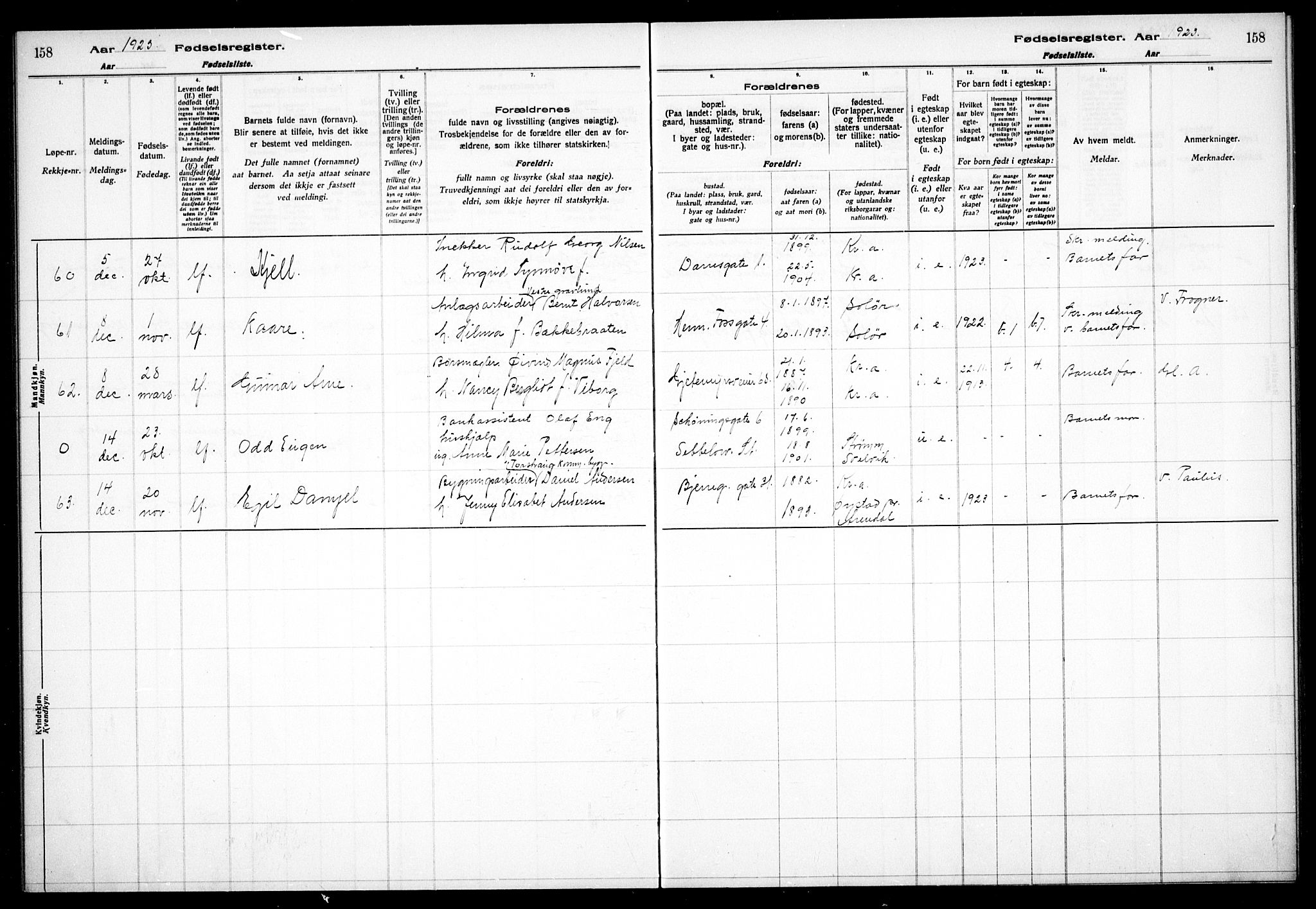 Gamle Aker prestekontor Kirkebøker, AV/SAO-A-10617a/J/L0001: Fødselsregister nr. 1, 1916-1927, s. 158