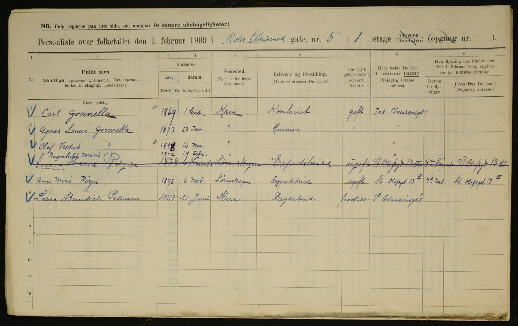 OBA, Kommunal folketelling 1.2.1909 for Kristiania kjøpstad, 1909, s. 71364
