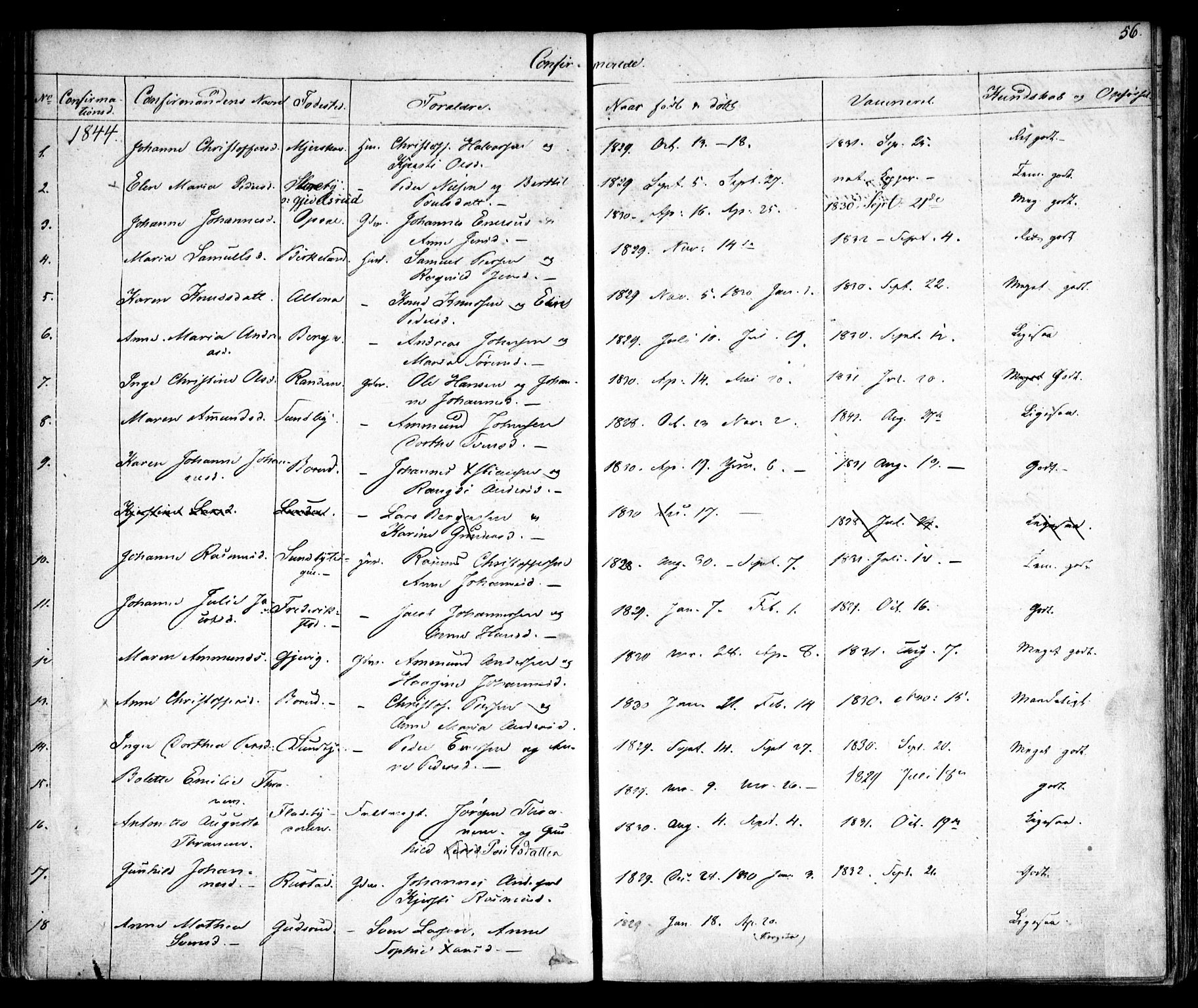Enebakk prestekontor Kirkebøker, AV/SAO-A-10171c/F/Fa/L0010: Ministerialbok nr. I 10, 1829-1876, s. 56