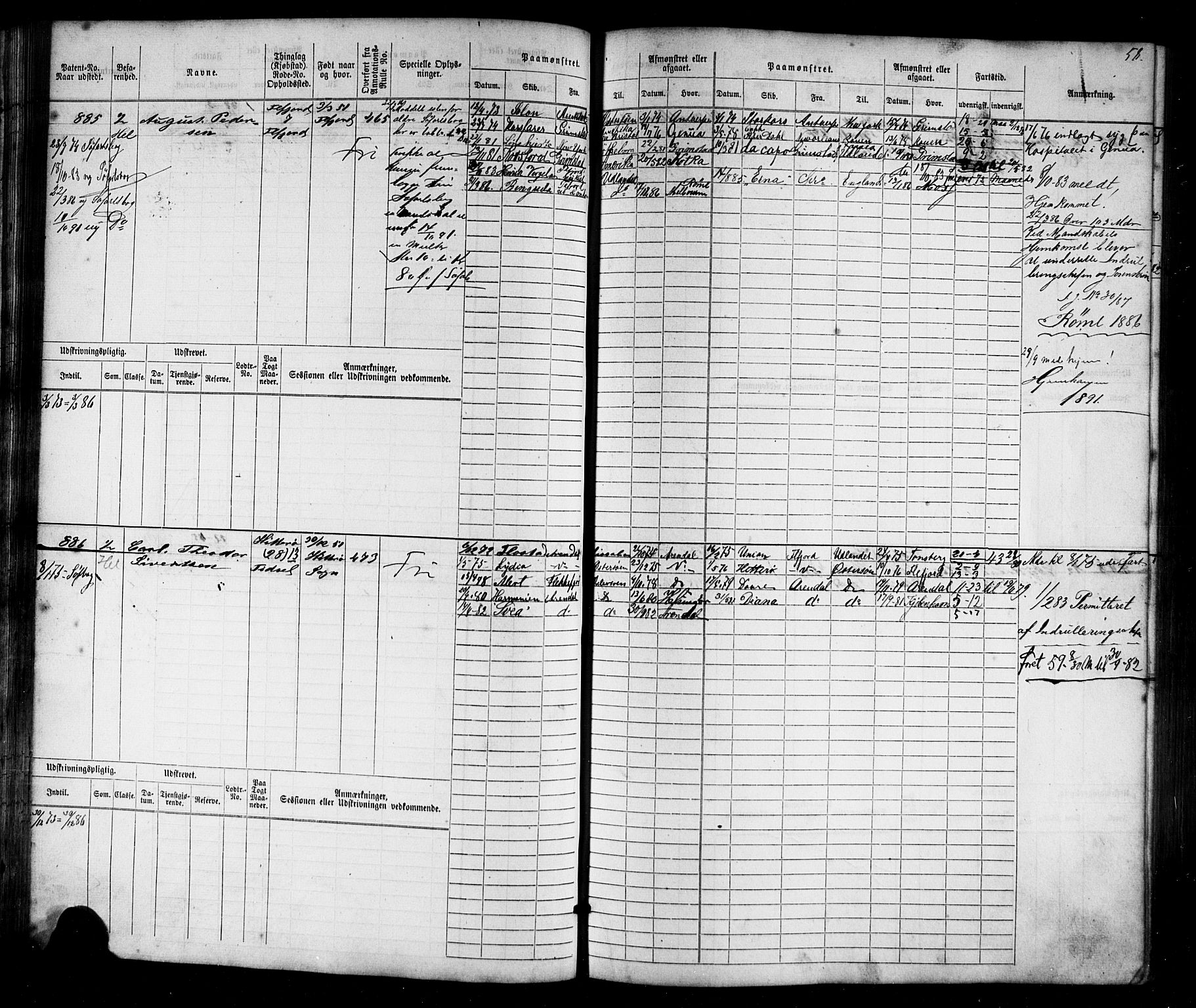 Flekkefjord mønstringskrets, SAK/2031-0018/F/Fb/L0009: Hovedrulle nr 771-1533, Æ-6, 1868-1900, s. 61