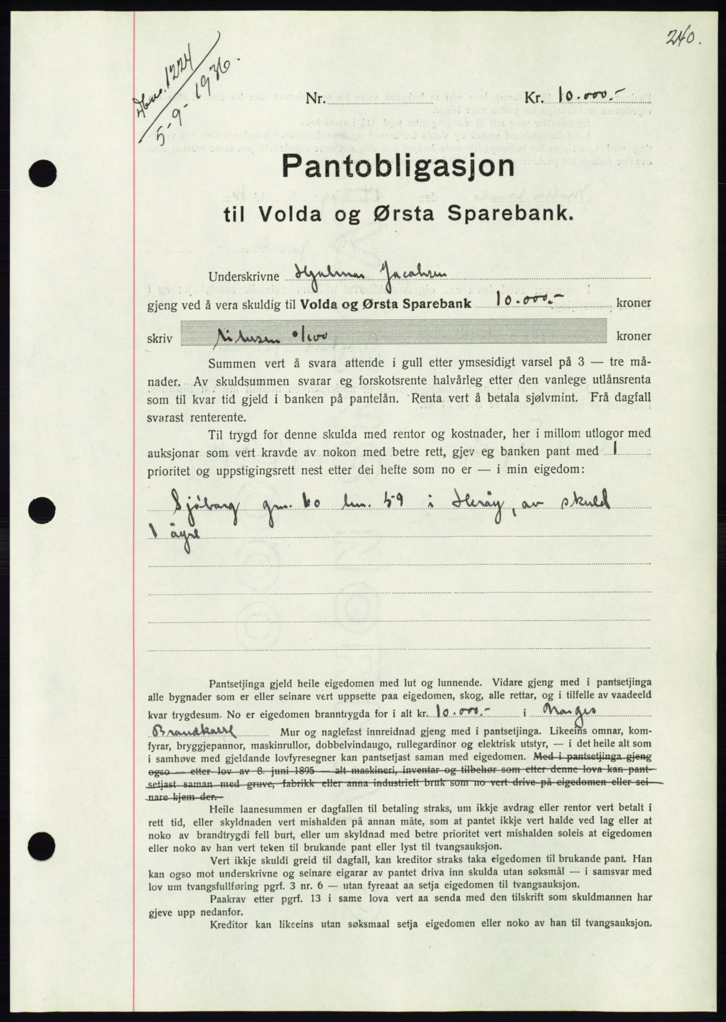 Søre Sunnmøre sorenskriveri, AV/SAT-A-4122/1/2/2C/L0061: Pantebok nr. 55, 1936-1936, Dagboknr: 1224/1936