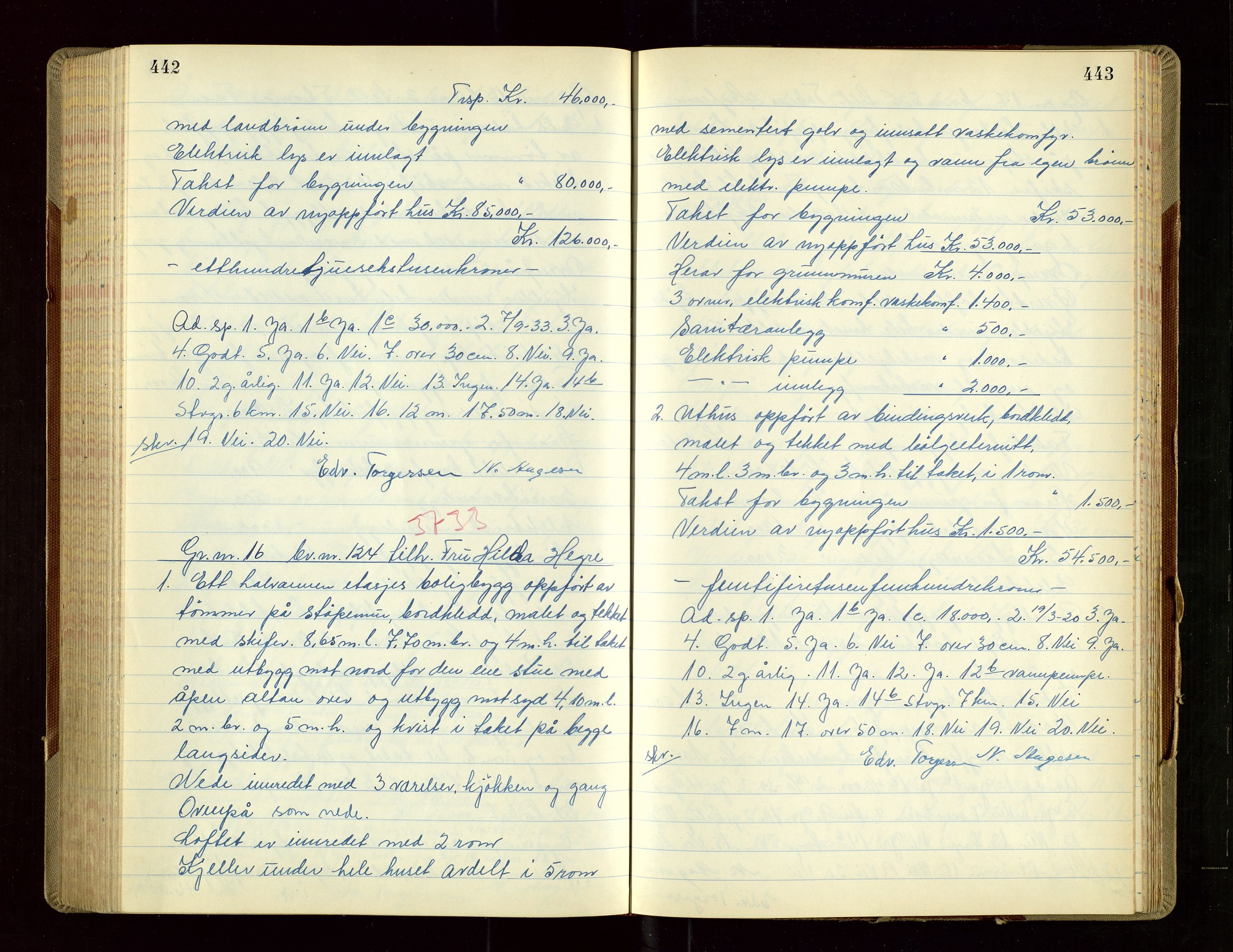 Hetland lensmannskontor, AV/SAST-A-100101/Goa/L0010: "Branntakstprotokoll", 1950-1952, s. 442-443