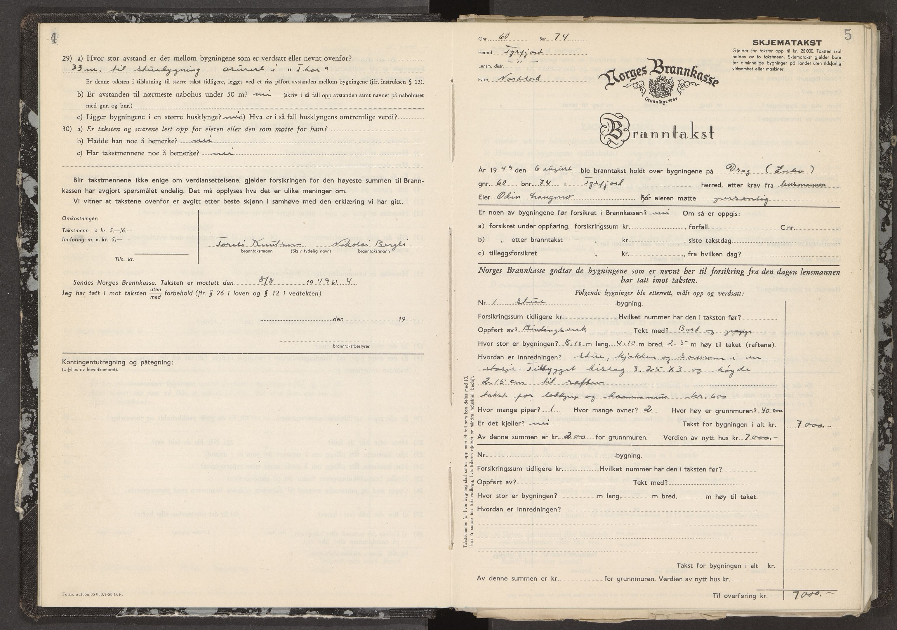 Norges Brannkasse Tysfjord, AV/SAT-A-5581/Fa/L0007: Branntakstprotokoll med skjema, 1949-1955