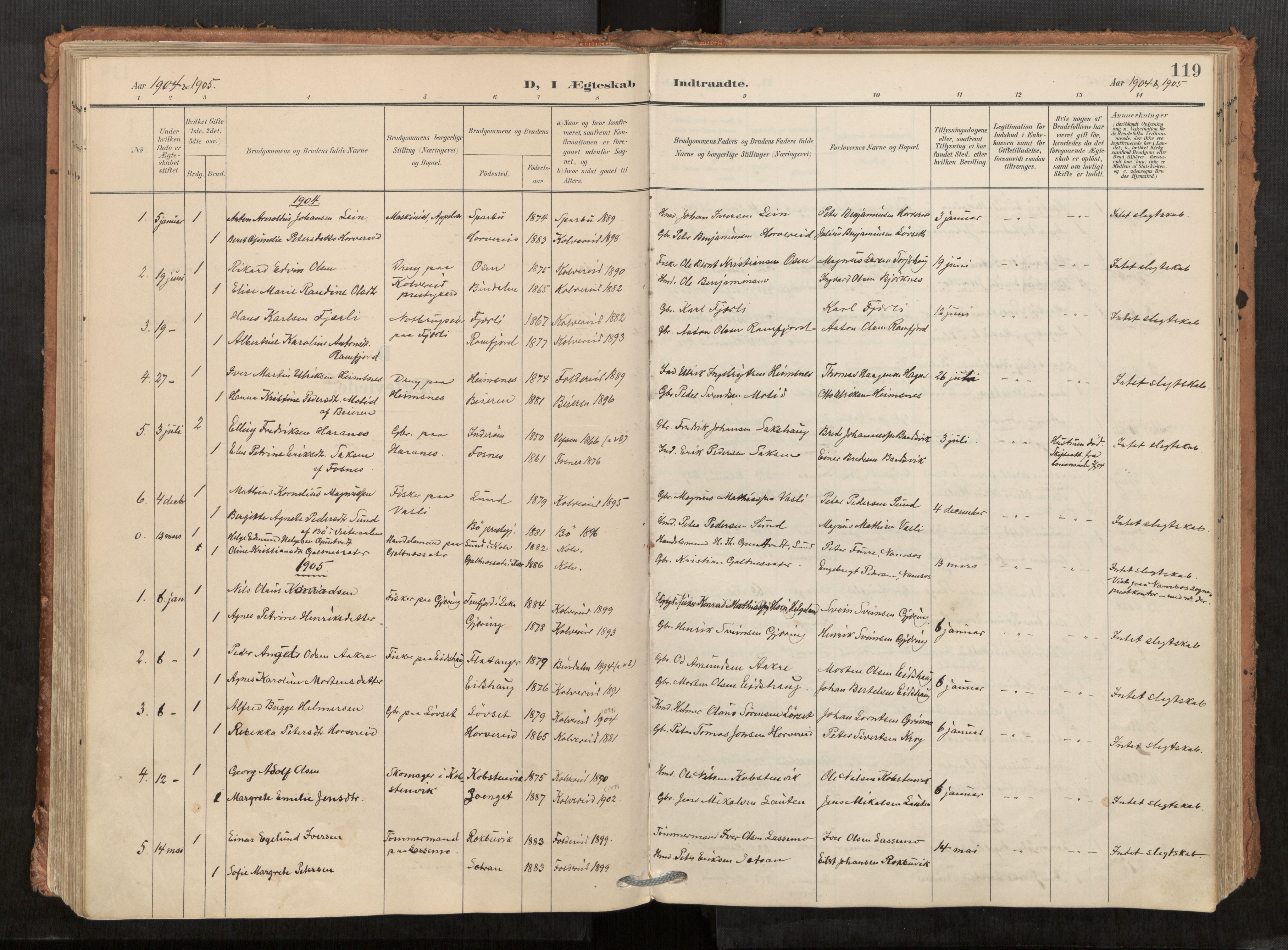 Kolvereid sokneprestkontor, SAT/A-1171/H/Ha/Haa/L0001: Ministerialbok nr. 1, 1903-1922, s. 119