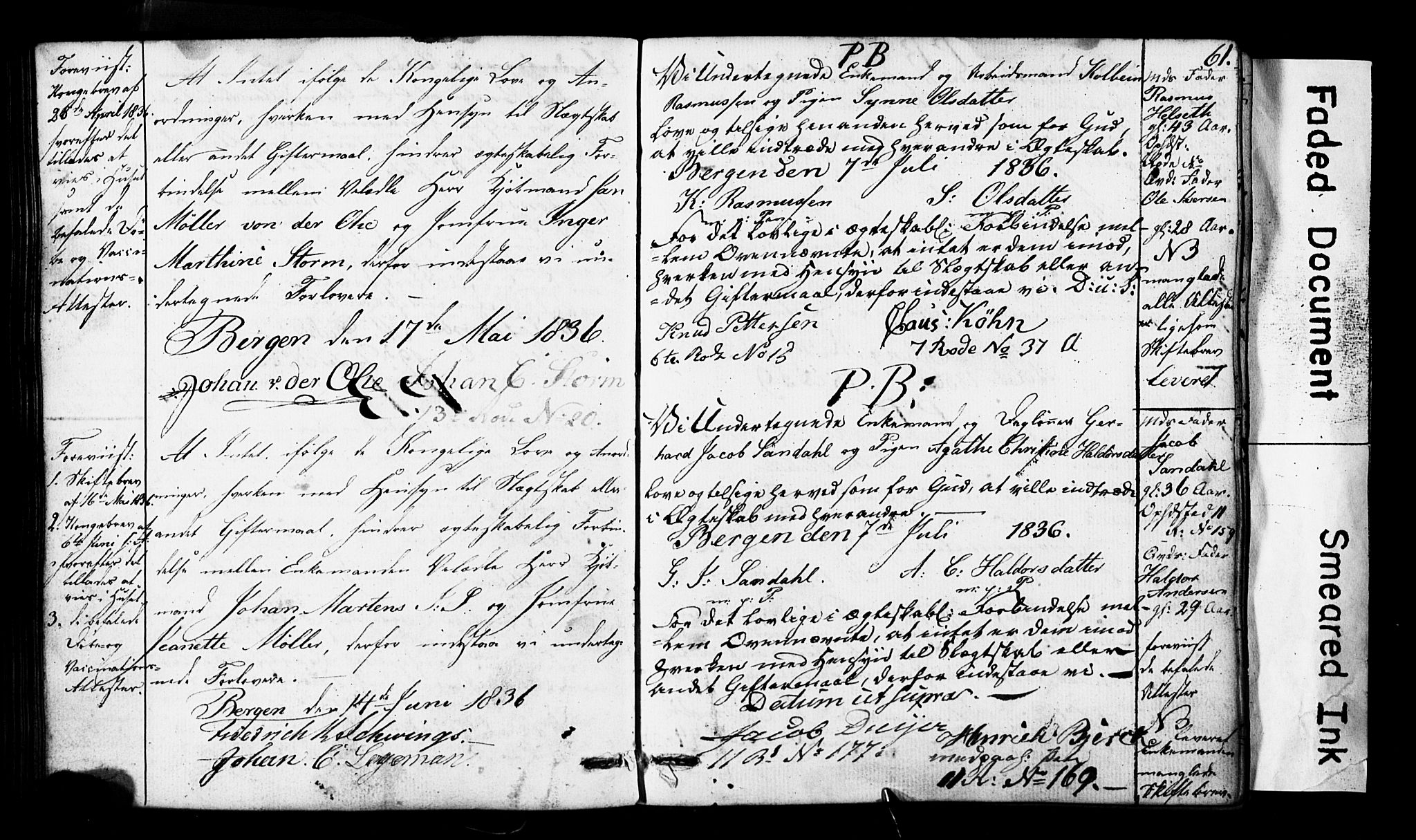 Domkirken sokneprestembete, SAB/A-74801: Forlovererklæringer nr. II.5.3, 1832-1845, s. 61