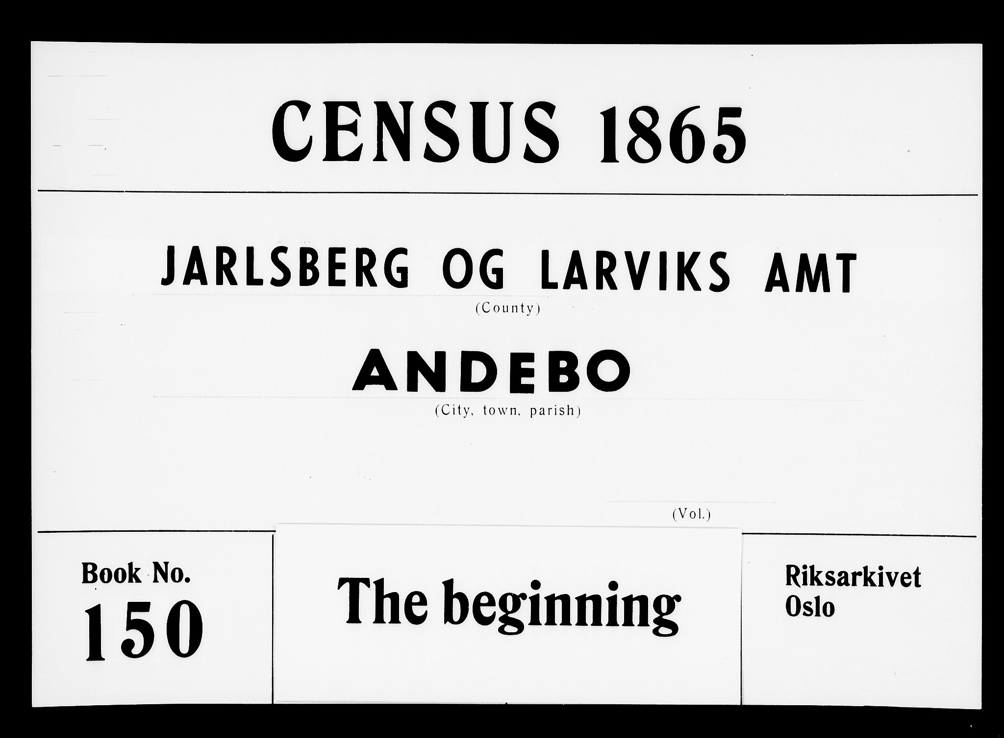 RA, Folketelling 1865 for 0719P Andebu prestegjeld, 1865, s. 1