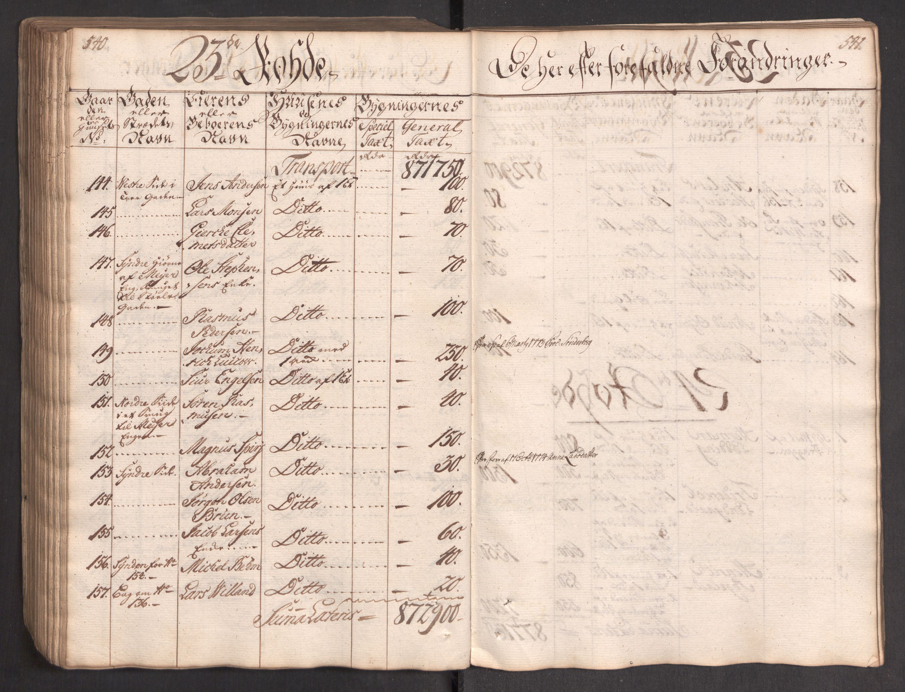 Kommersekollegiet, Brannforsikringskontoret 1767-1814, AV/RA-EA-5458/F/Fa/L0004/0002: Bergen / Branntakstprotokoll, 1767, s. 540-541