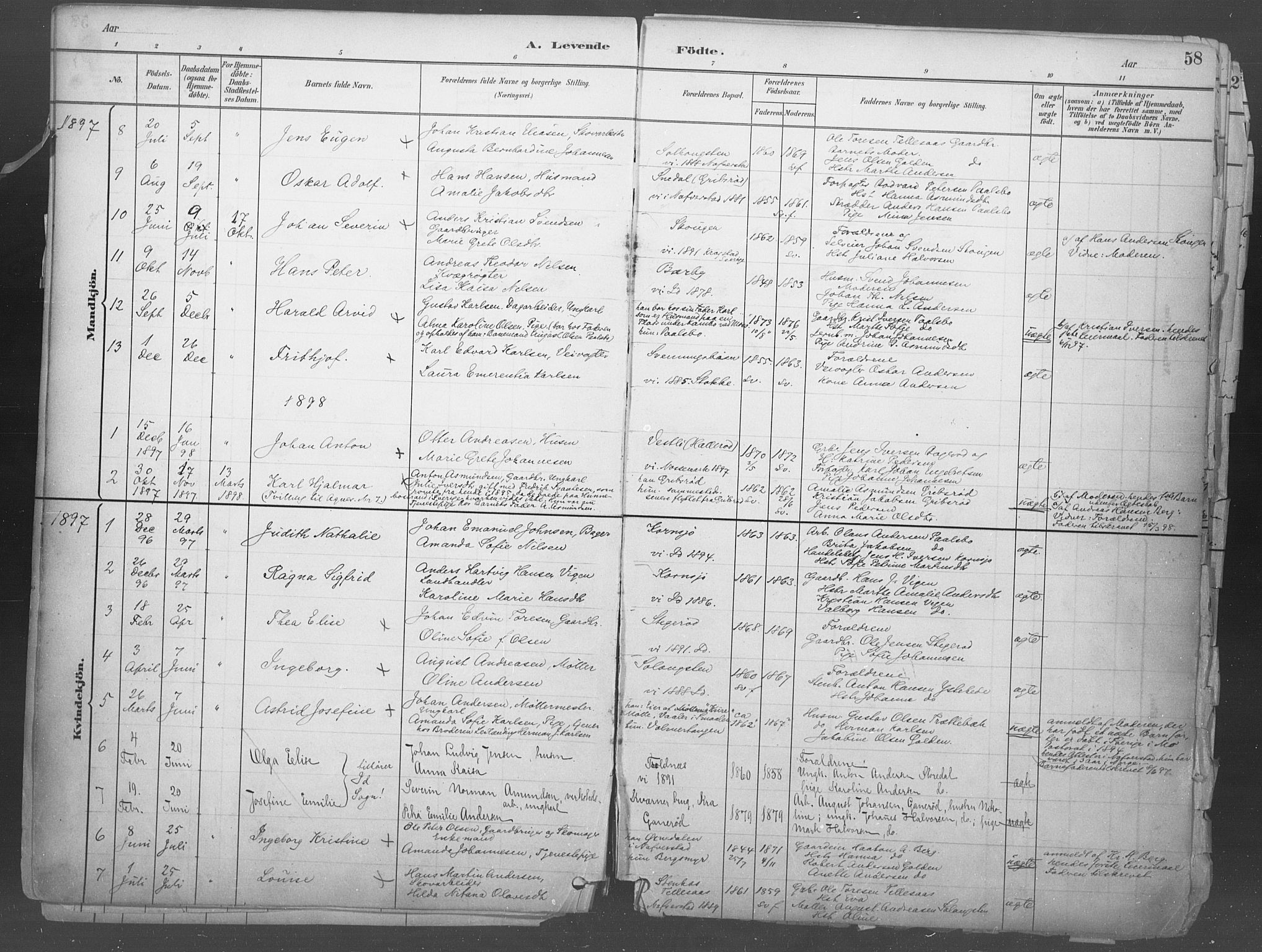Idd prestekontor Kirkebøker, AV/SAO-A-10911/F/Fb/L0002: Ministerialbok nr. II 2, 1882-1923, s. 58