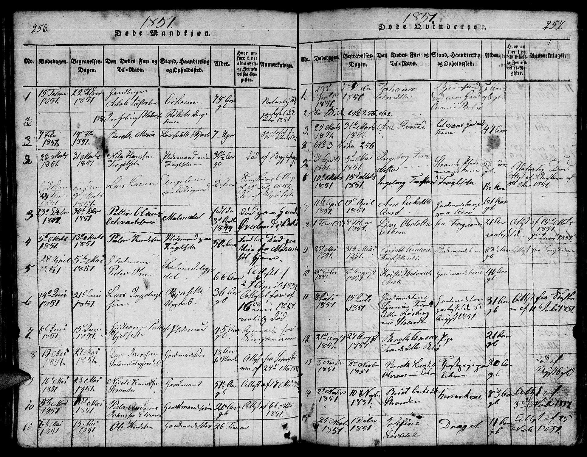 Ministerialprotokoller, klokkerbøker og fødselsregistre - Møre og Romsdal, SAT/A-1454/555/L0665: Klokkerbok nr. 555C01, 1818-1868, s. 256-257