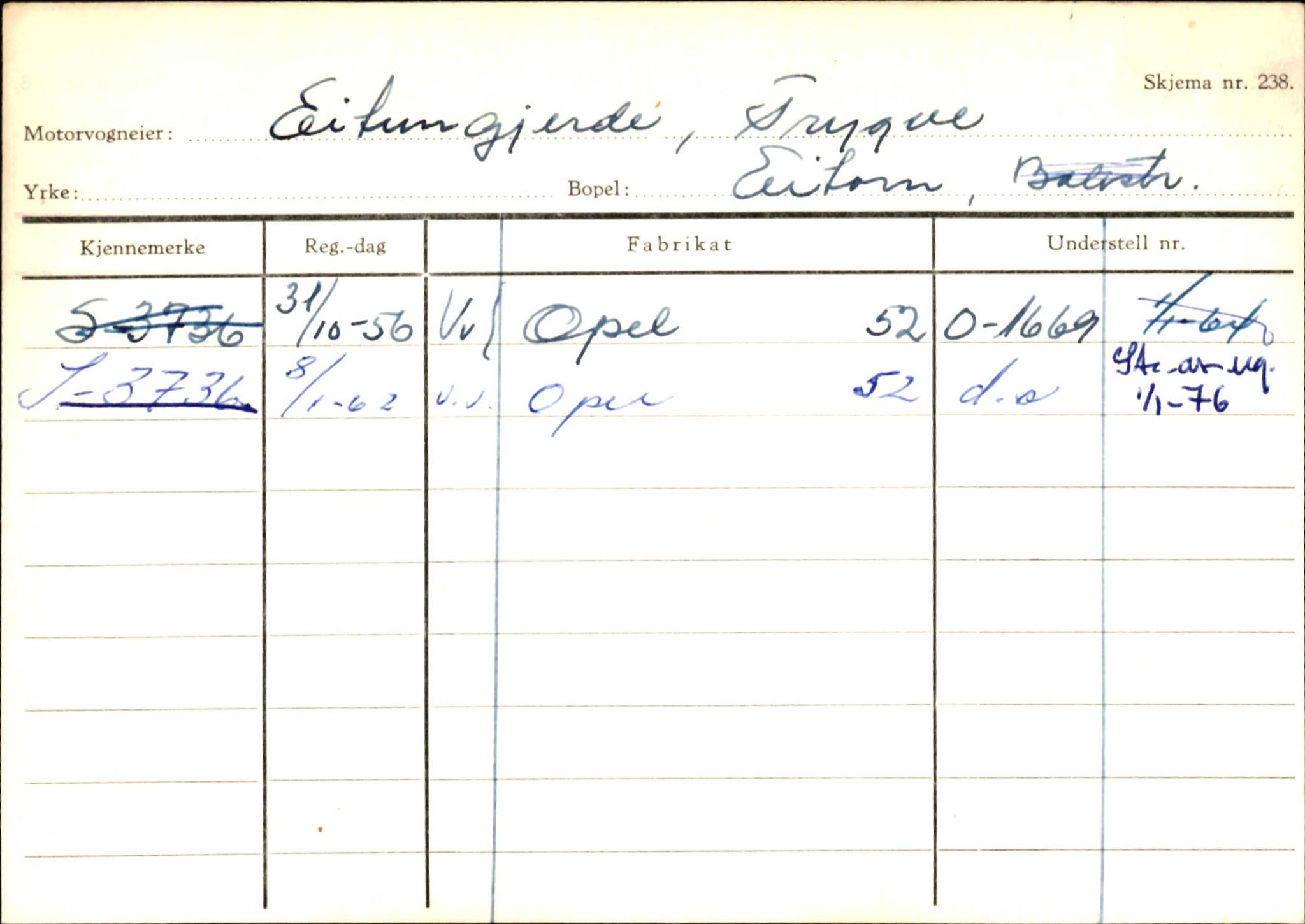 Statens vegvesen, Sogn og Fjordane vegkontor, SAB/A-5301/4/F/L0126: Eigarregister Fjaler M-Å. Leikanger A-Å, 1945-1975, s. 1059