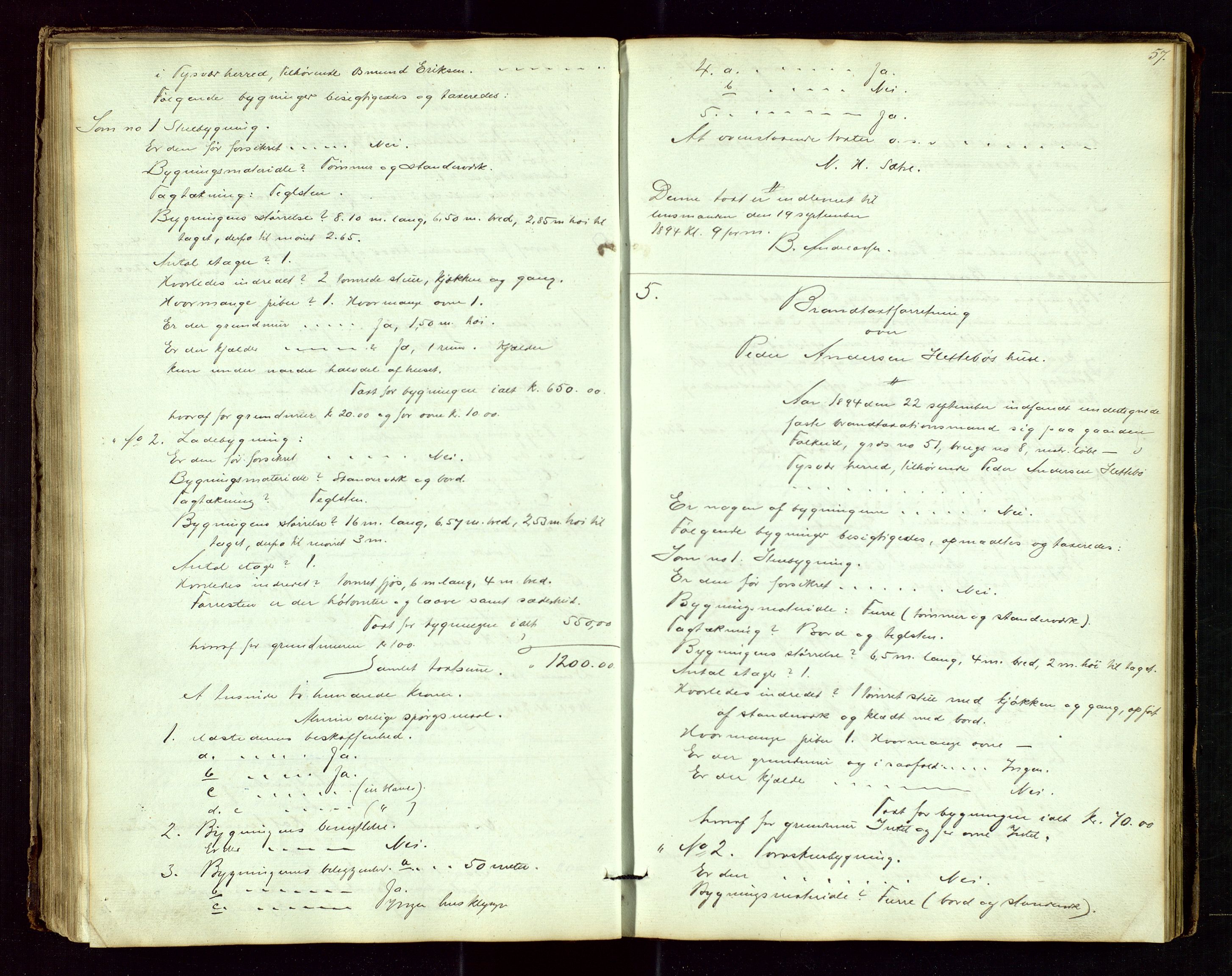 Tysvær lensmannskontor, AV/SAST-A-100192/Goa/L0001: "Brandtaxations-Protocol for Tysvær Thinglaug", 1846-1899, s. 56b-57a