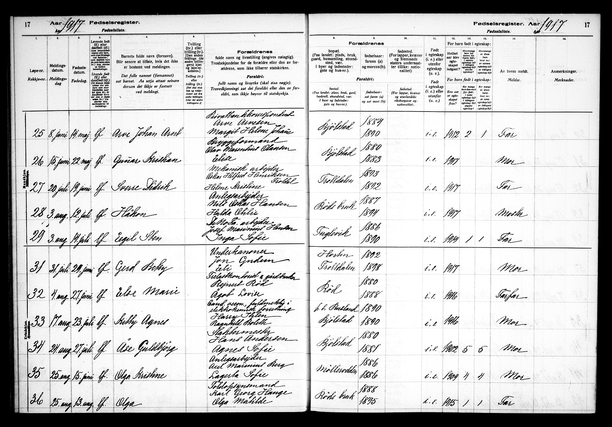 Kråkerøy prestekontor Kirkebøker, AV/SAO-A-10912/J/Ja/L0001: Fødselsregister nr. 1, 1916-1938, s. 17