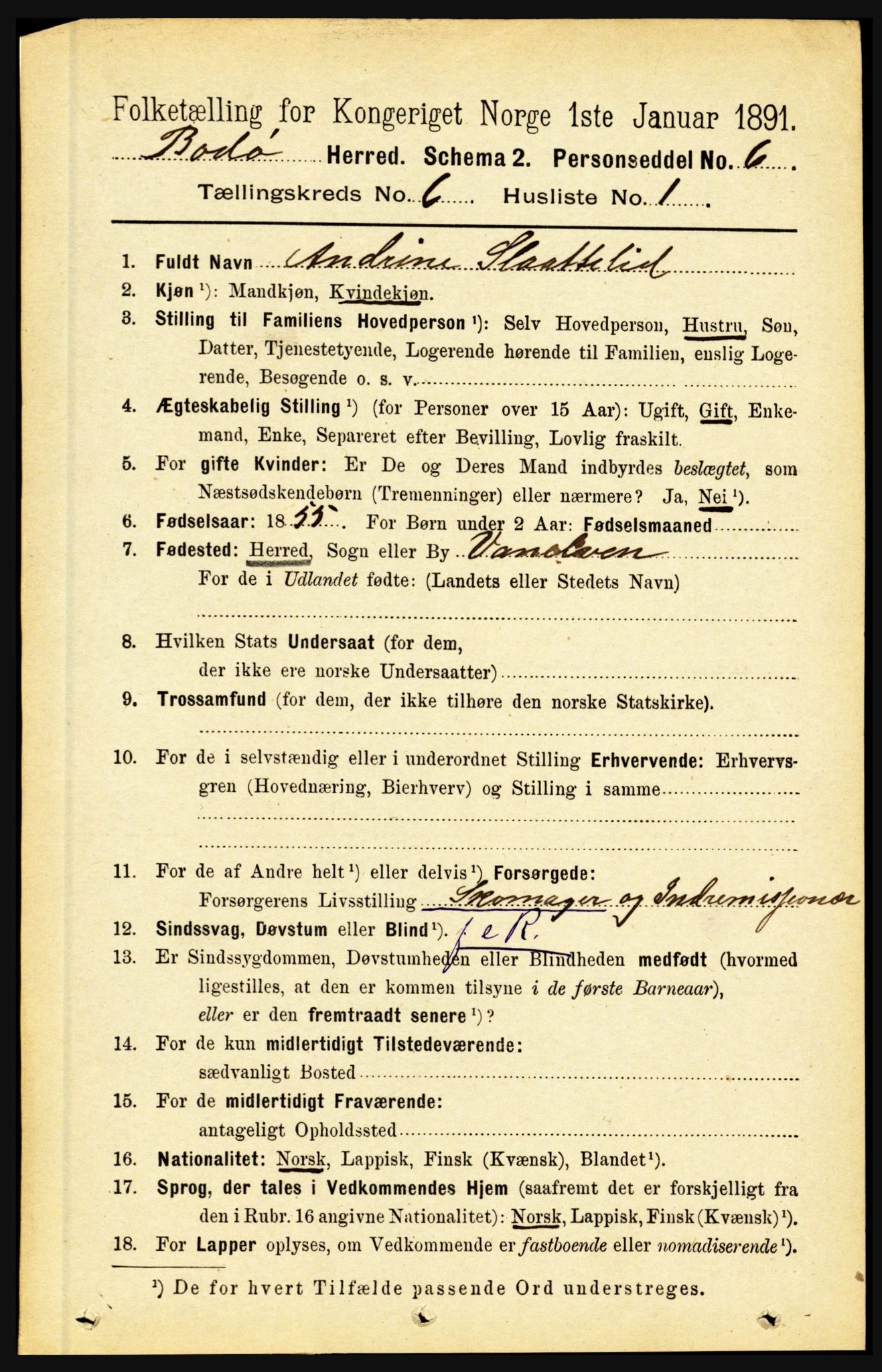 RA, Folketelling 1891 for 1843 Bodø herred, 1891, s. 3936